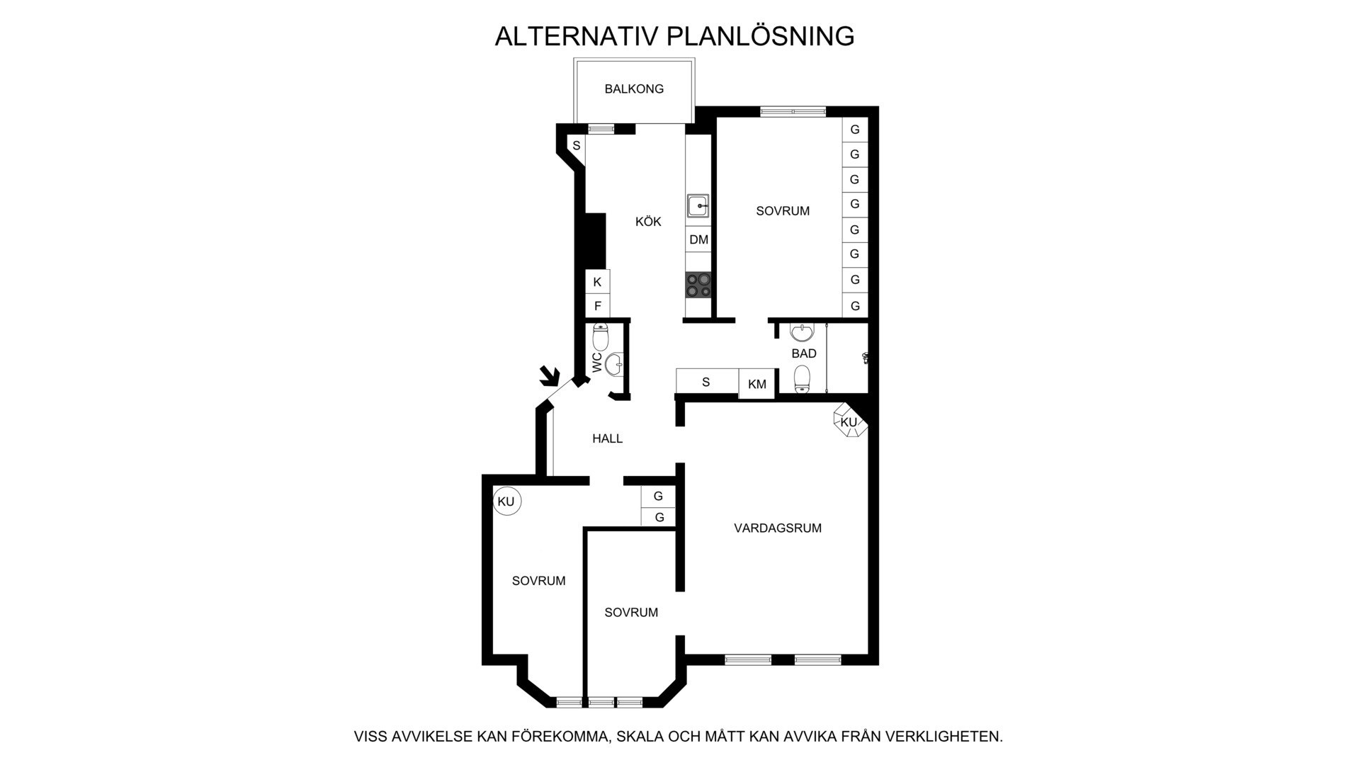 Alternativ planritning Hagagatan 44, 3tr