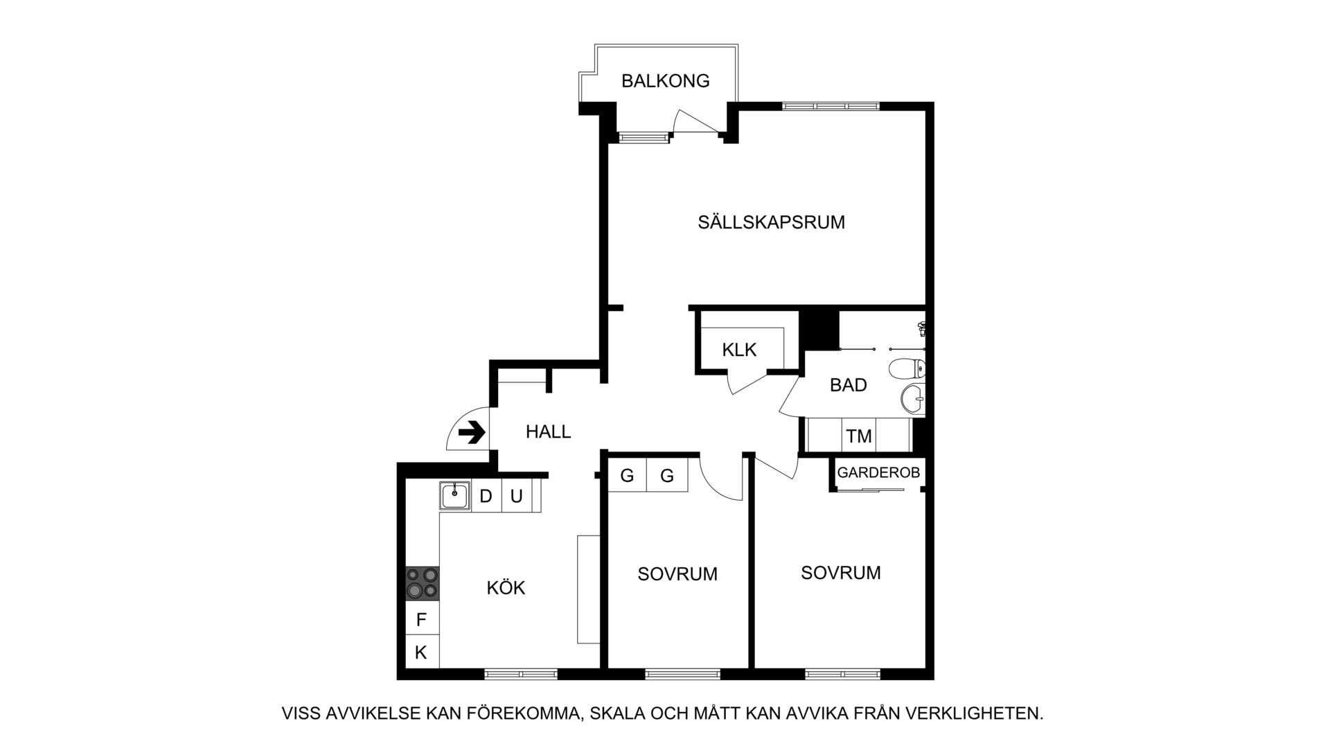 Planritning (ej skalenlig, avvikelser kan förekomma) Birger Jarlsgatan 74, 7 tr