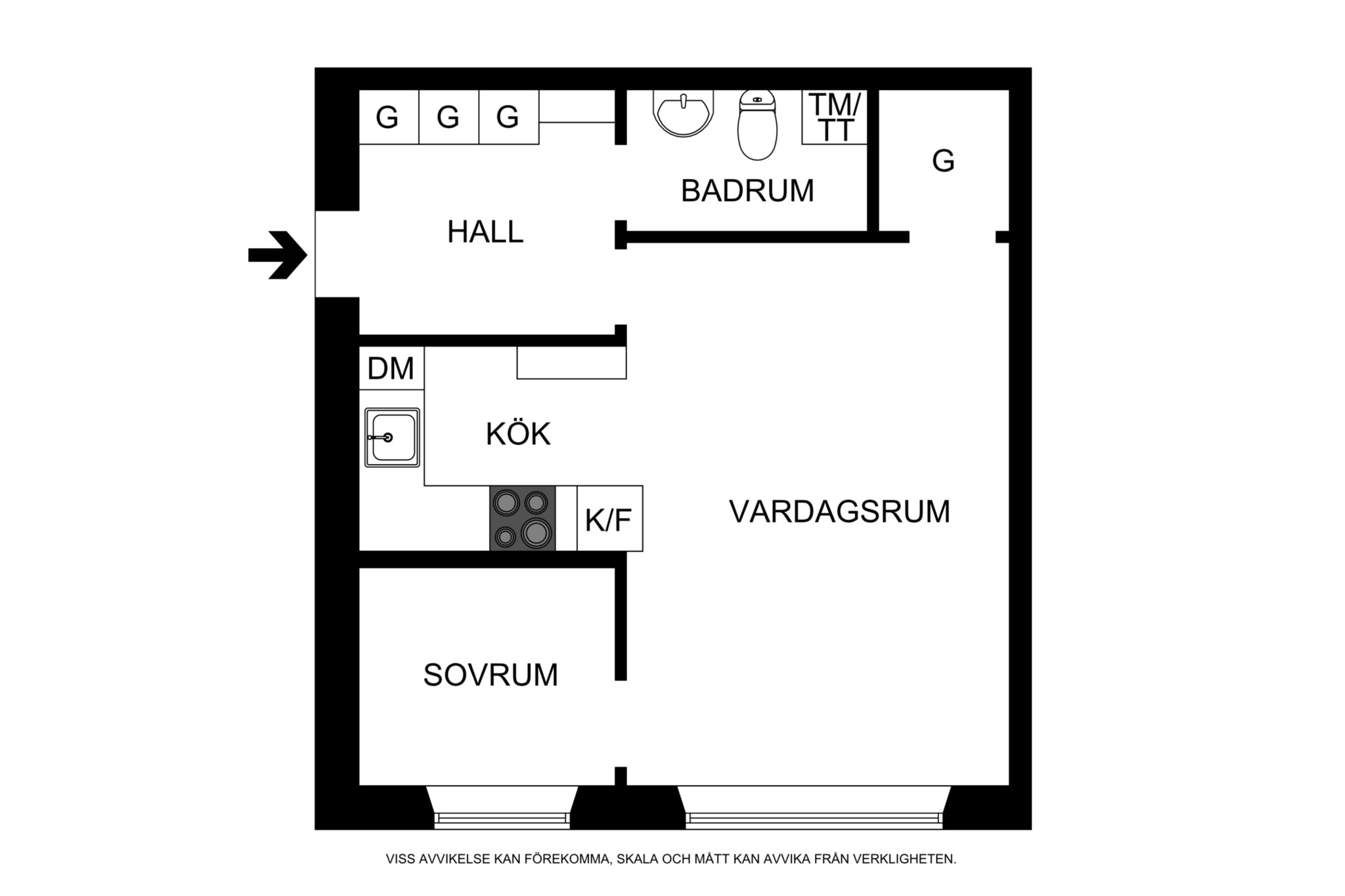 Planritning (ej skalenlig, avvikelser kan förekomma) Alströmergatan 32B, 3 tr