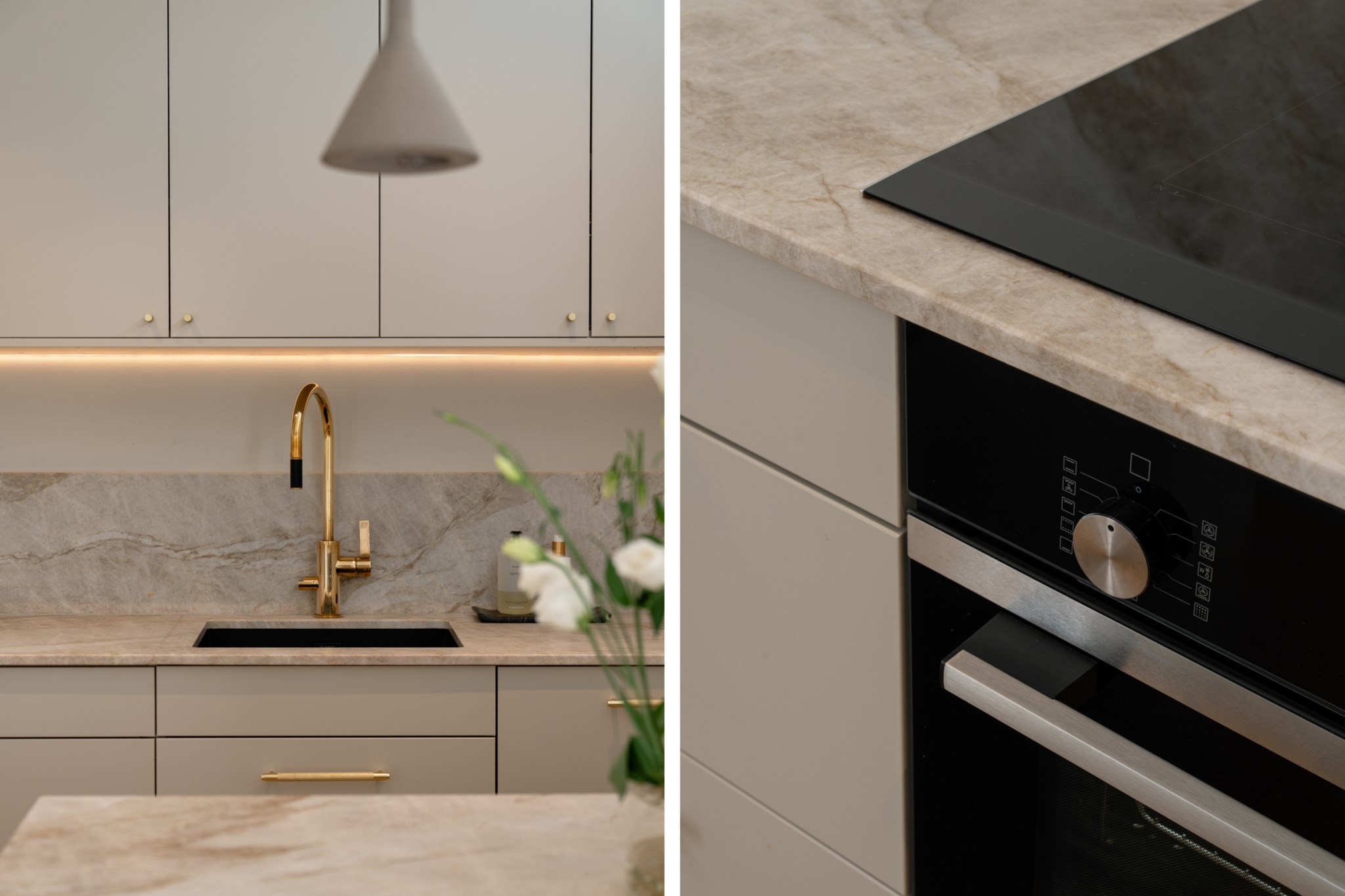 Detalj - Arbetsbänkar i lyxkvarsit Taj Mahal Sturegatan 19, 4 tr
