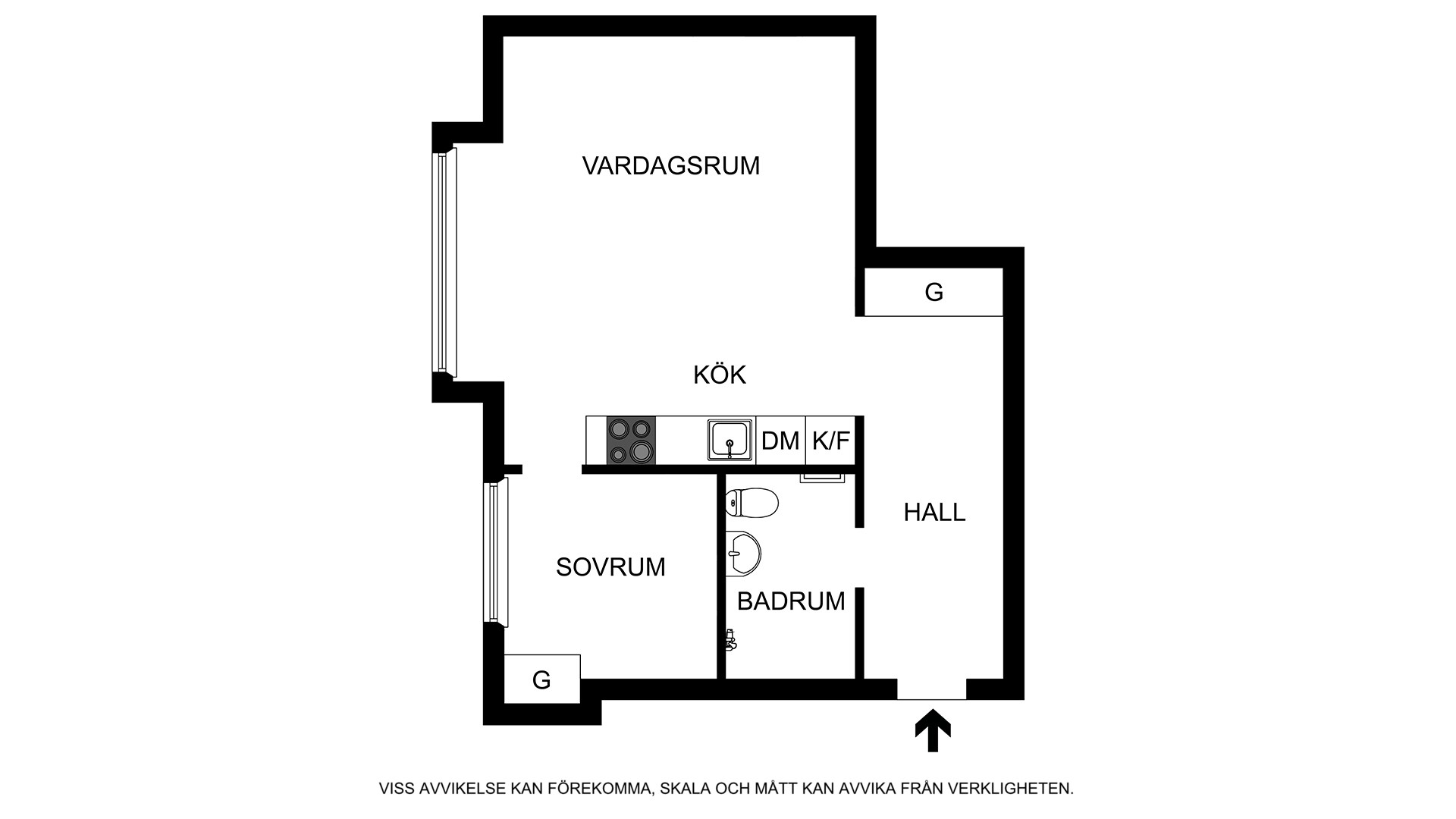 Alternativ planritning (ej skalenlig) Karlsviksgatan 14, 1,5tr