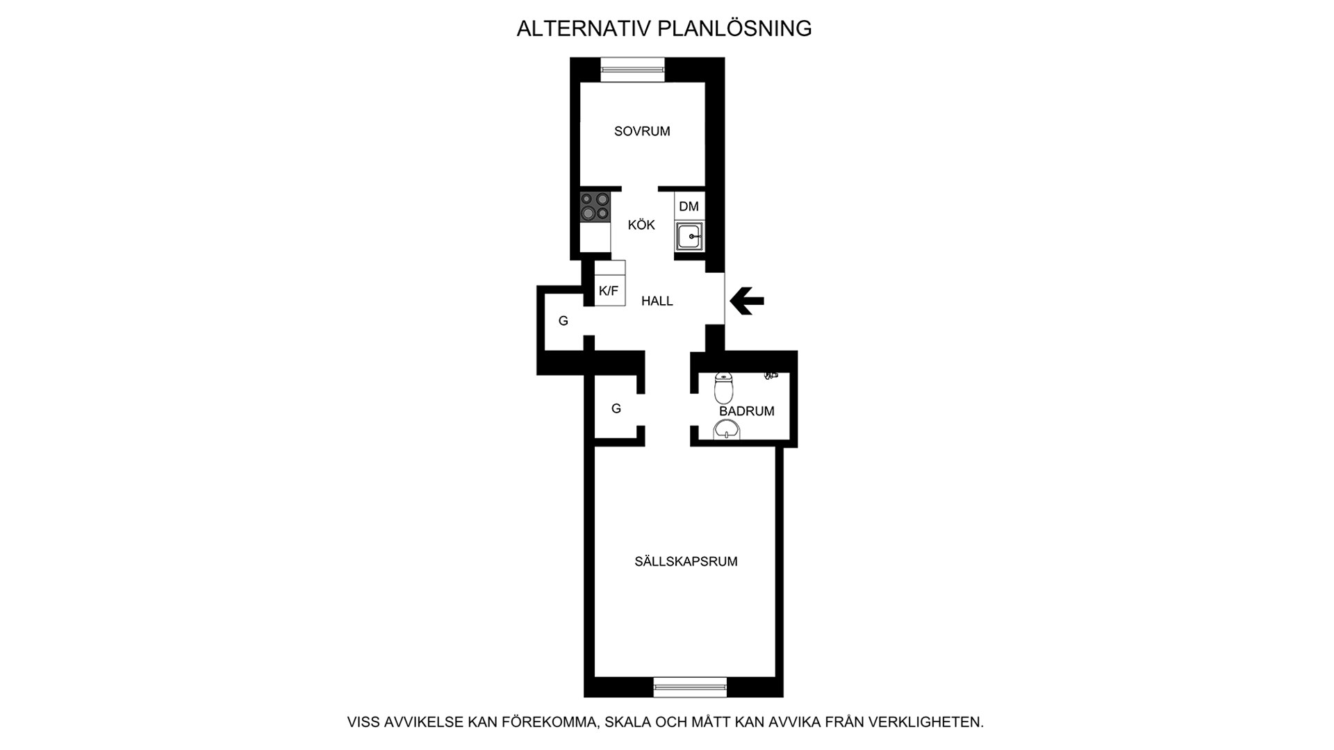 Alternativ planritning (ej skalenlig) Tomtebogatan 1A, 5tr