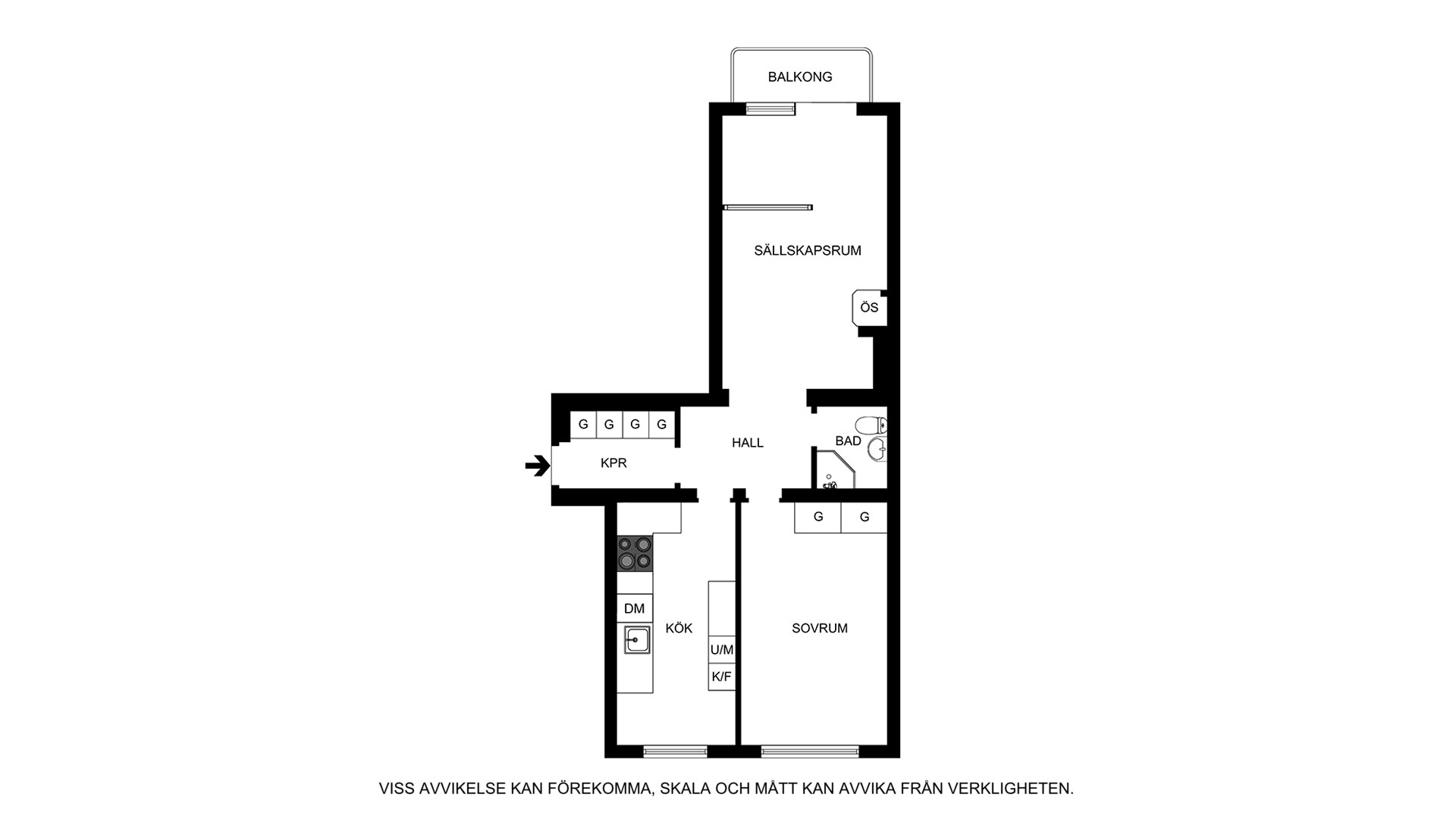 Planritning (ej skalenlig, avvikelser kan förekommar) Bondegatan 22