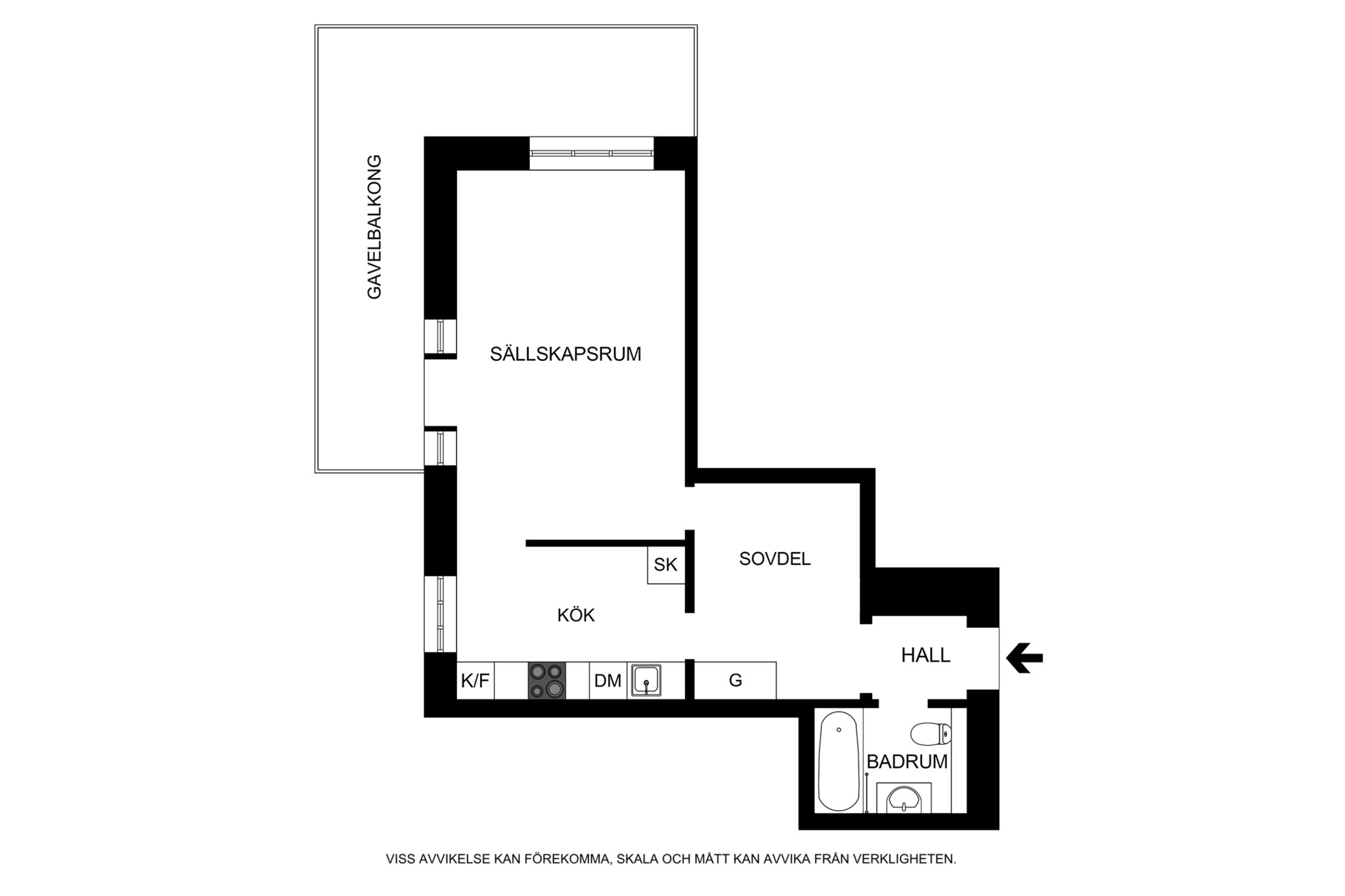 Planritning (ej skalenlig, avvikelser kan förekomma) Alströmergatan 32G, 2tr