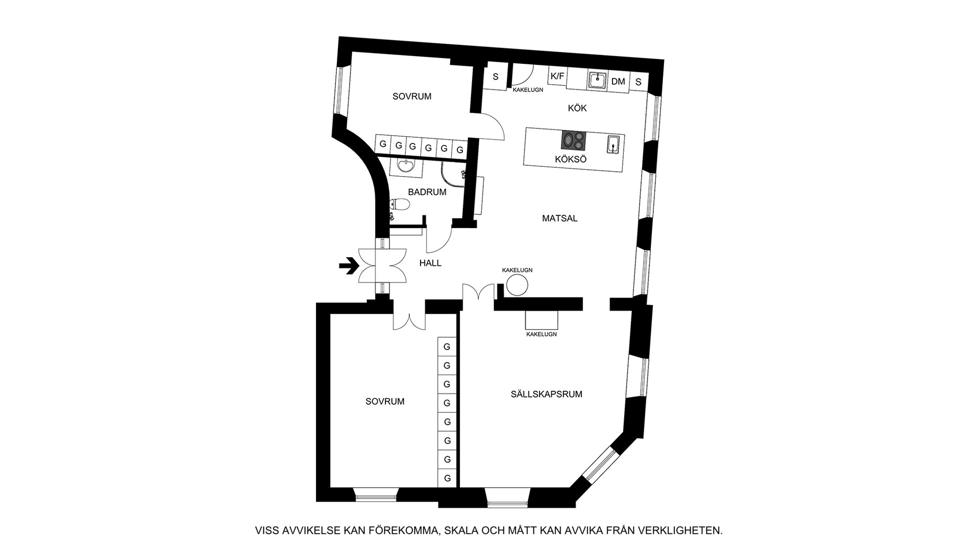 Planritning (ej skalenlig, avvikelser kan förekomma) Kaptensgatan 11