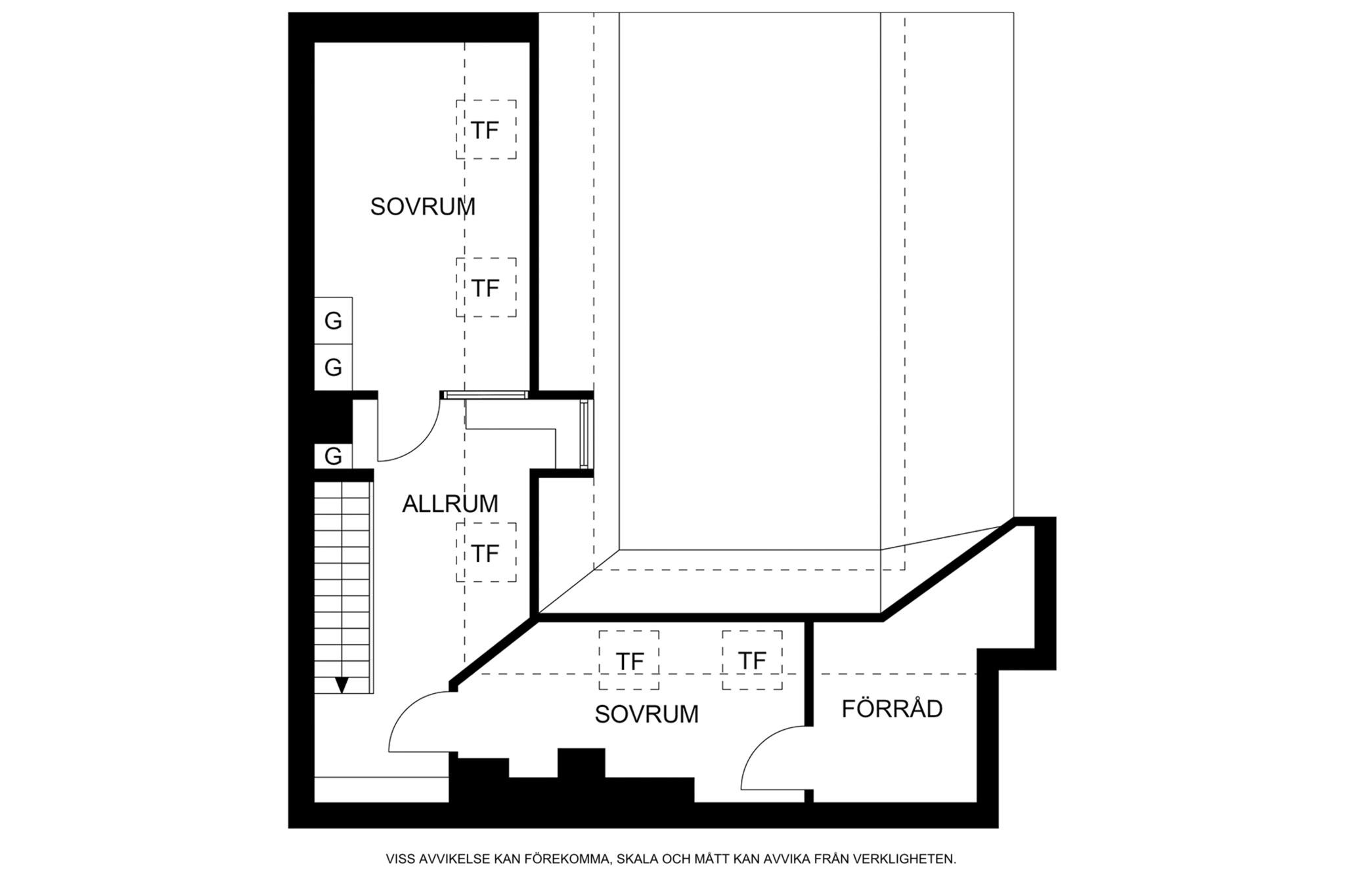 Planritning - Övre plan (ej skalenlig, avvikelser kan förekomma) Storkyrkobrinken 3, vån 4 & 5
