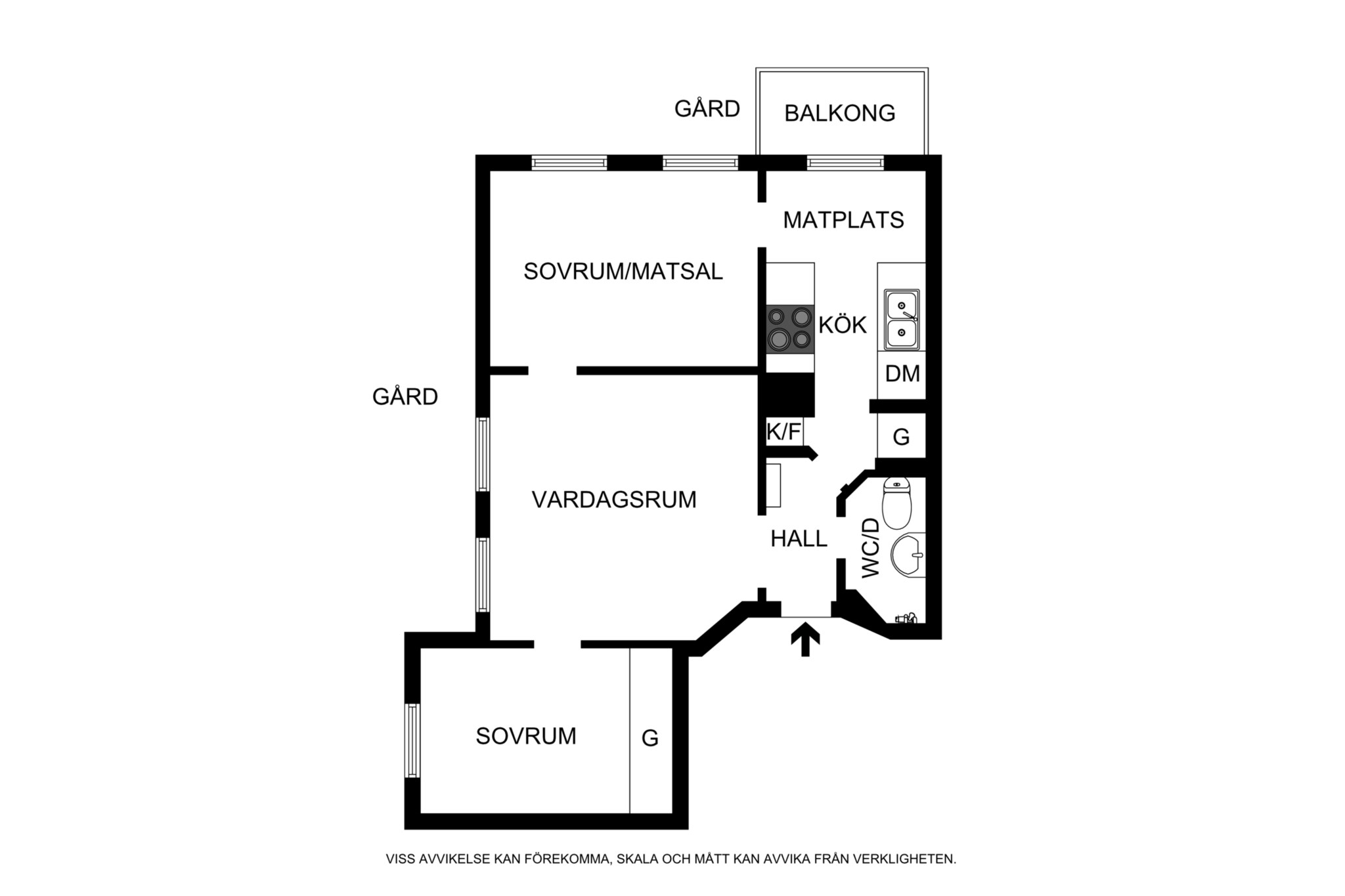 Planritning (ej skalenlig, avvikelser kan förekomma) Döbelnsgatan 29A, 1 tr ÖG