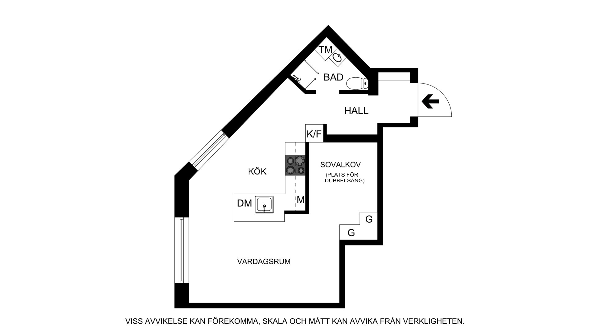 Planritning (ej skalenlig, avvikelser kan förekomma) Alströmergatan 32K, 3 tr