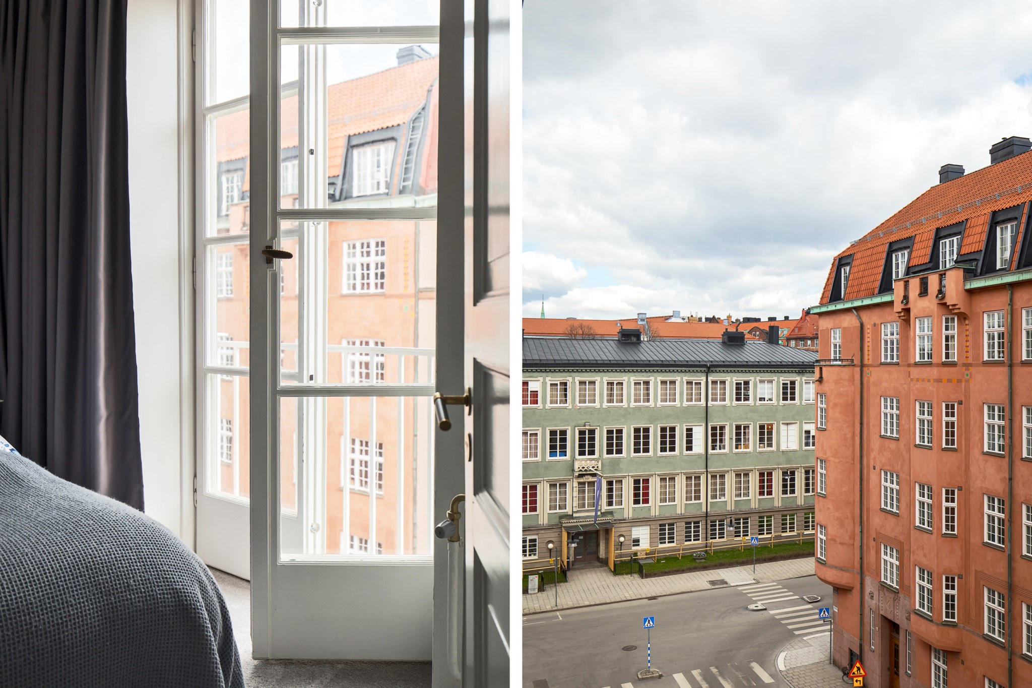Glasinfattade dörrar och utsikt mot Fryxellsgatan Fryxellsgatan 1B, 4 tr