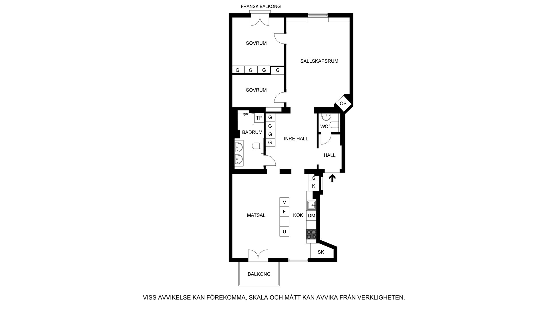 Planritning (ej skalenlig, avvikelser kan förekomma) Fryxellsgatan 1B, 4 tr