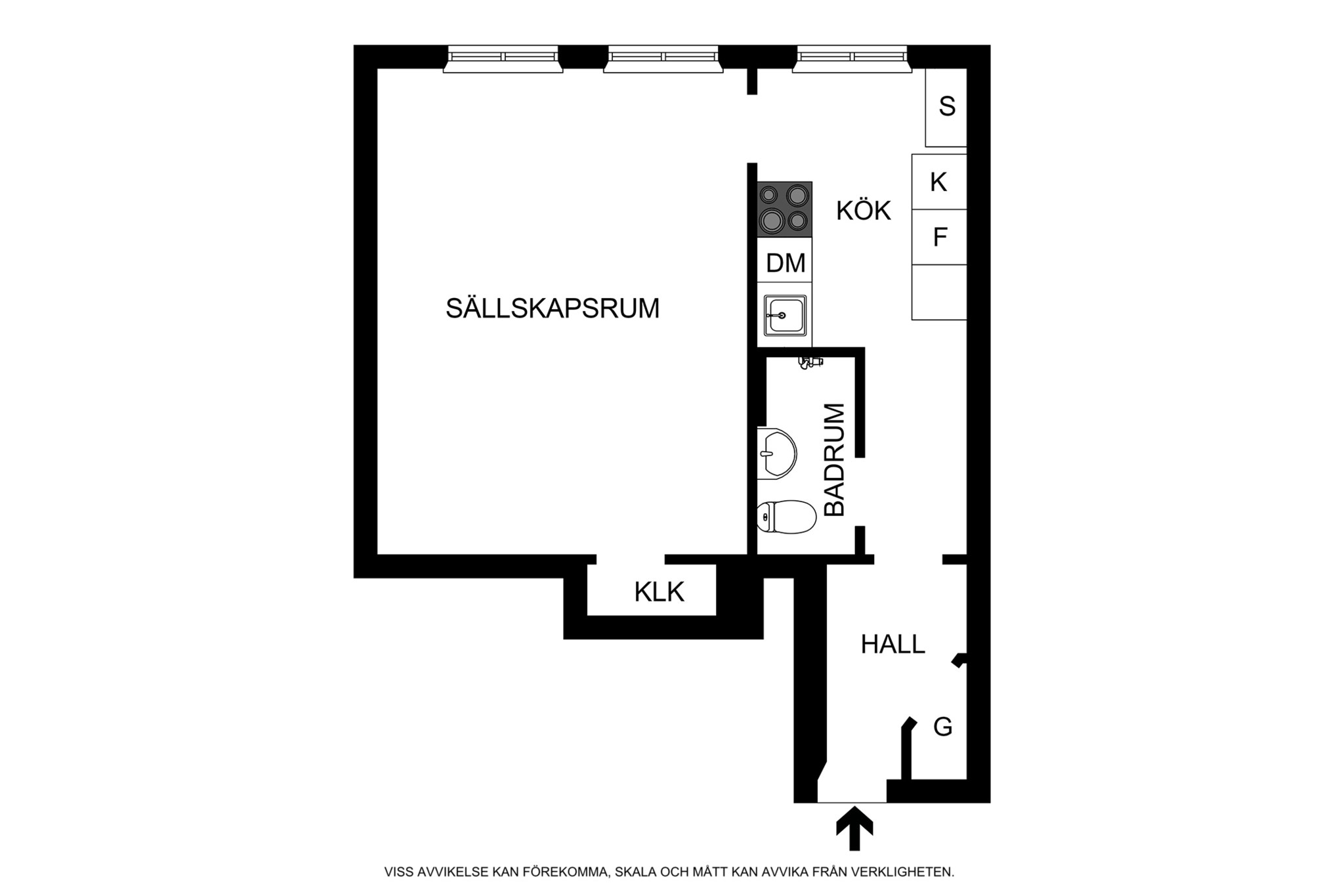 Planritning (ej skalenlig, avvikelser kan förekomma) Krukmakargatan 38, 3/3tr