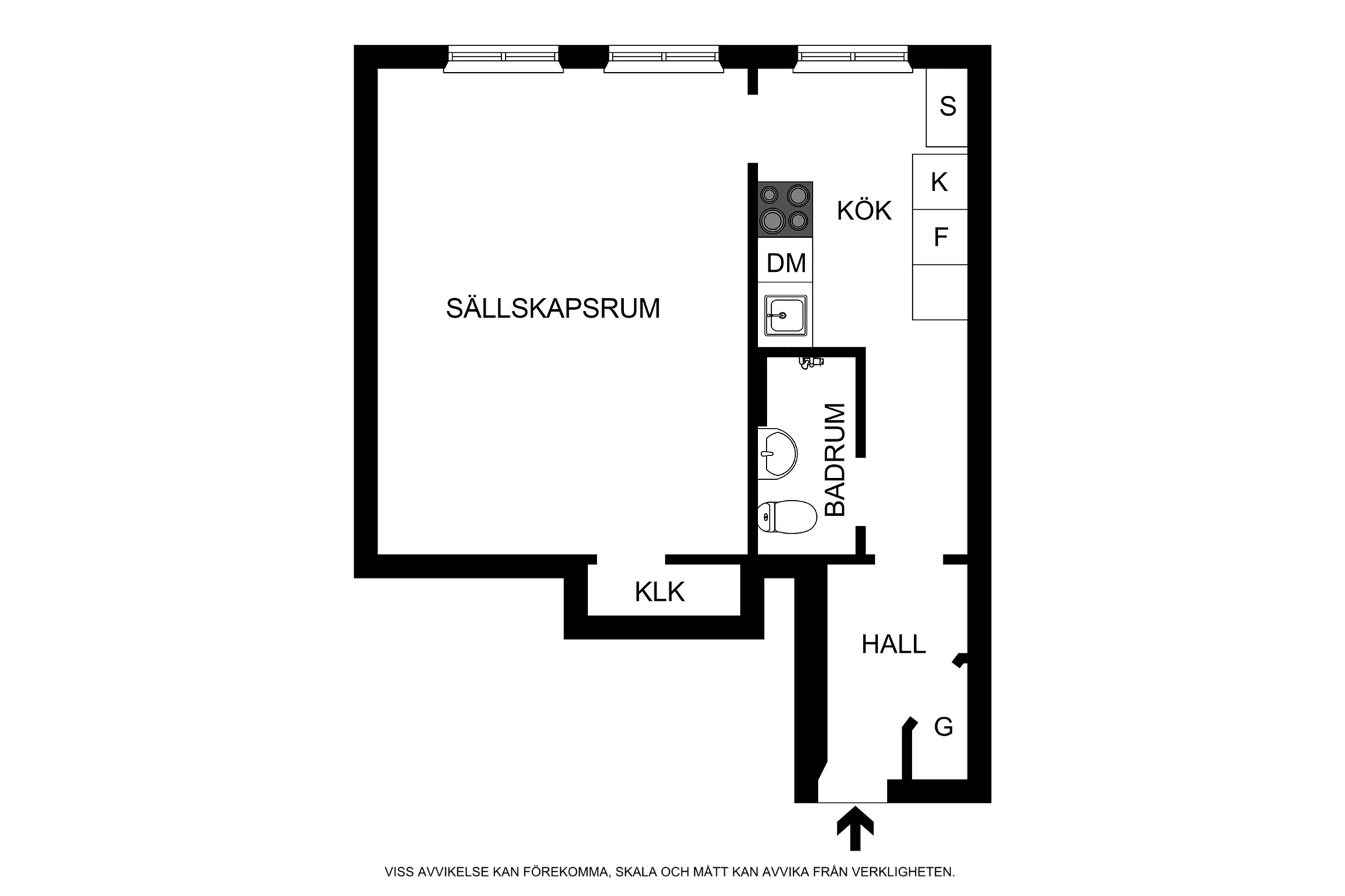 Planritning (ej skalenlig, avvikelser kan förekomma) Krukmakargatan 38, 3/3tr