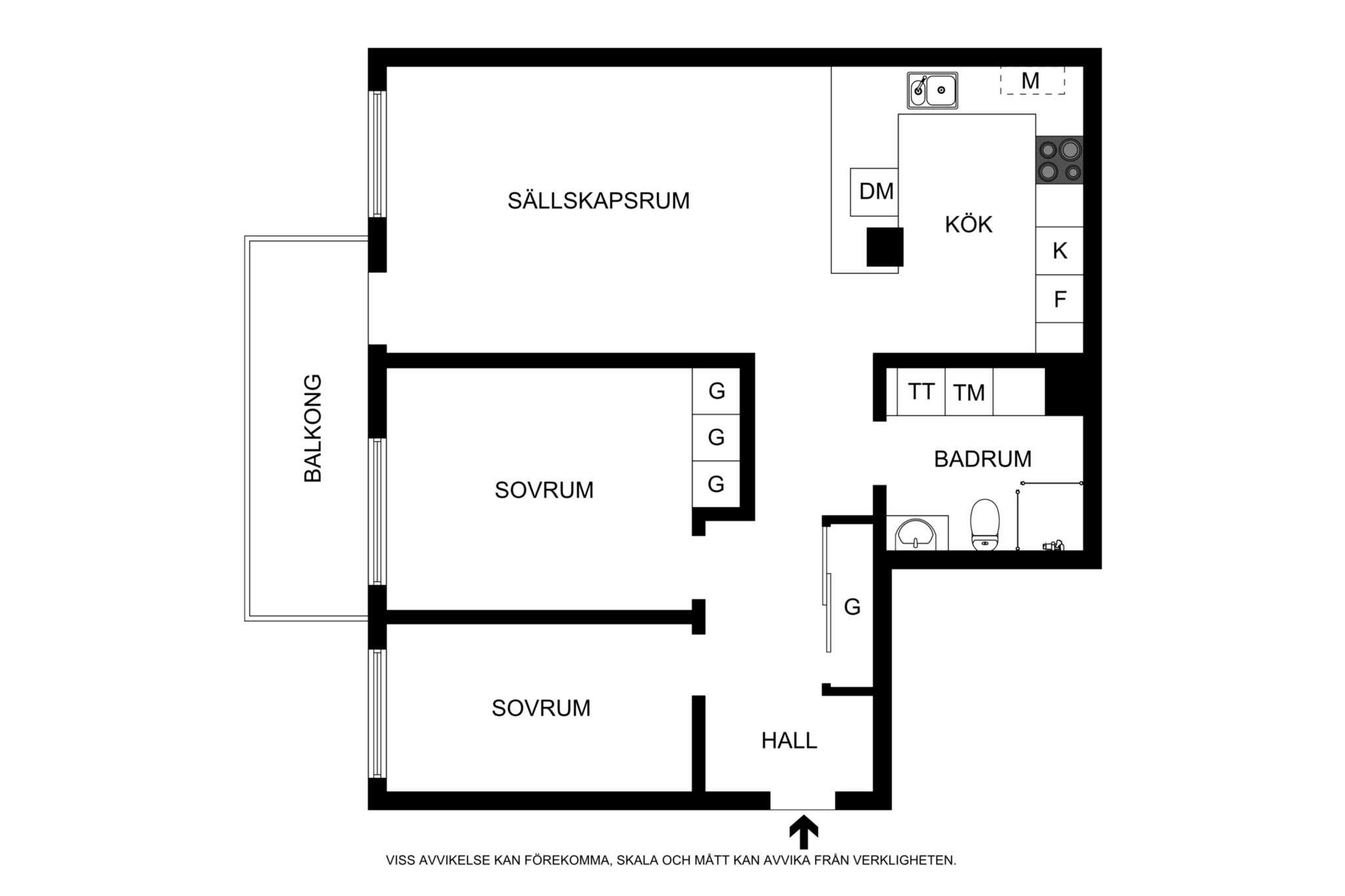Planritning (ej skalenlig, avvikelser kan förekomma) Sehlstedtsgatan 3, 3 tr