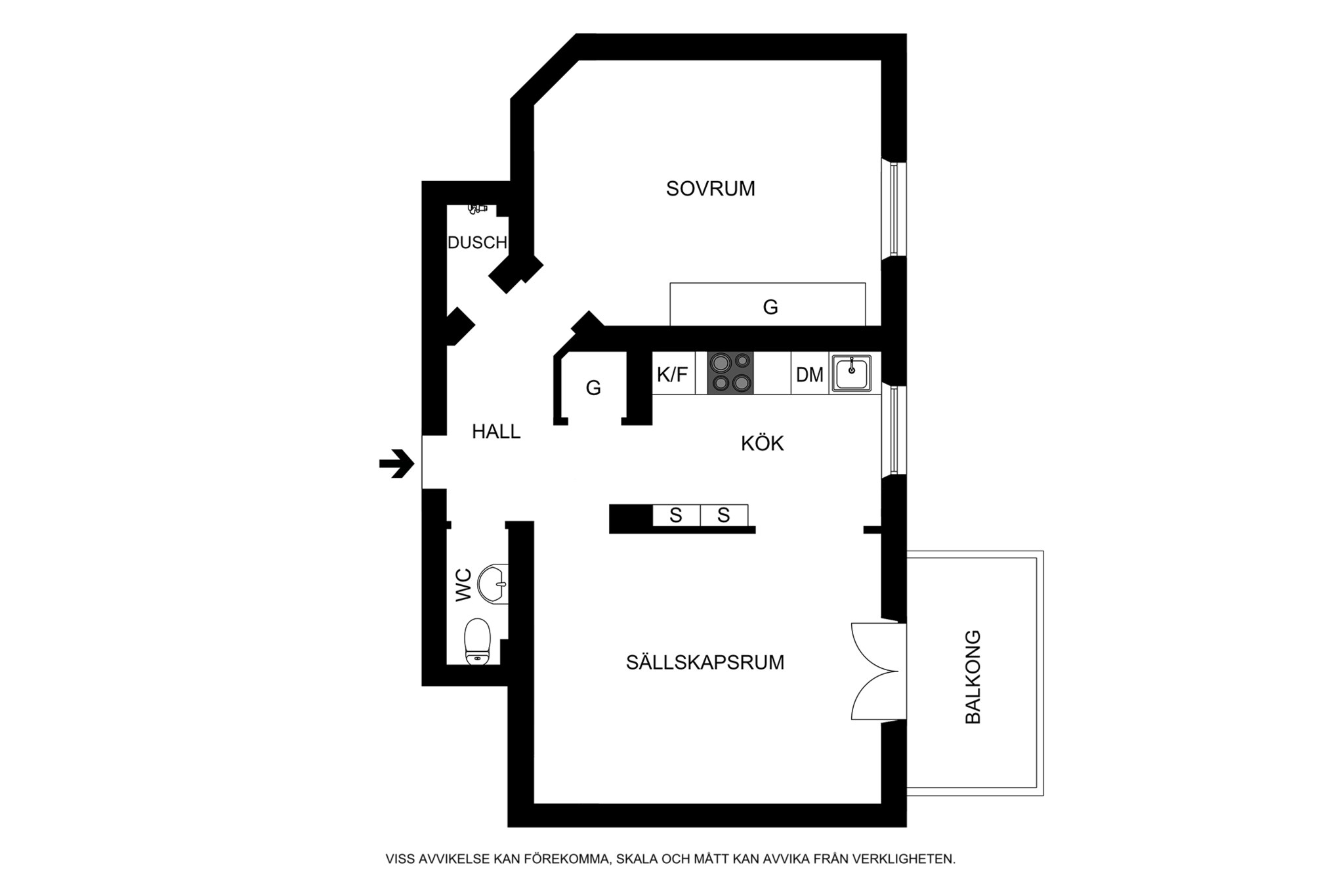 Planritning (ej skalenlig, avvikelser kan förekomma) Sankt eriksgatan 57A, 2tr