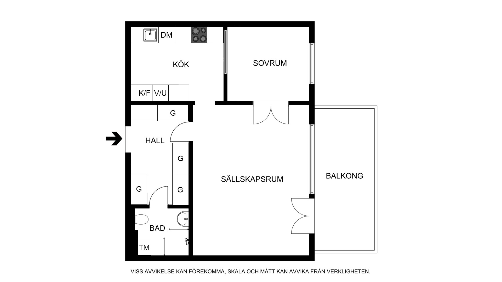  Planritning (ej skalenlig, avvikelser kan förekomma) Tulegatan 42, 6 tr