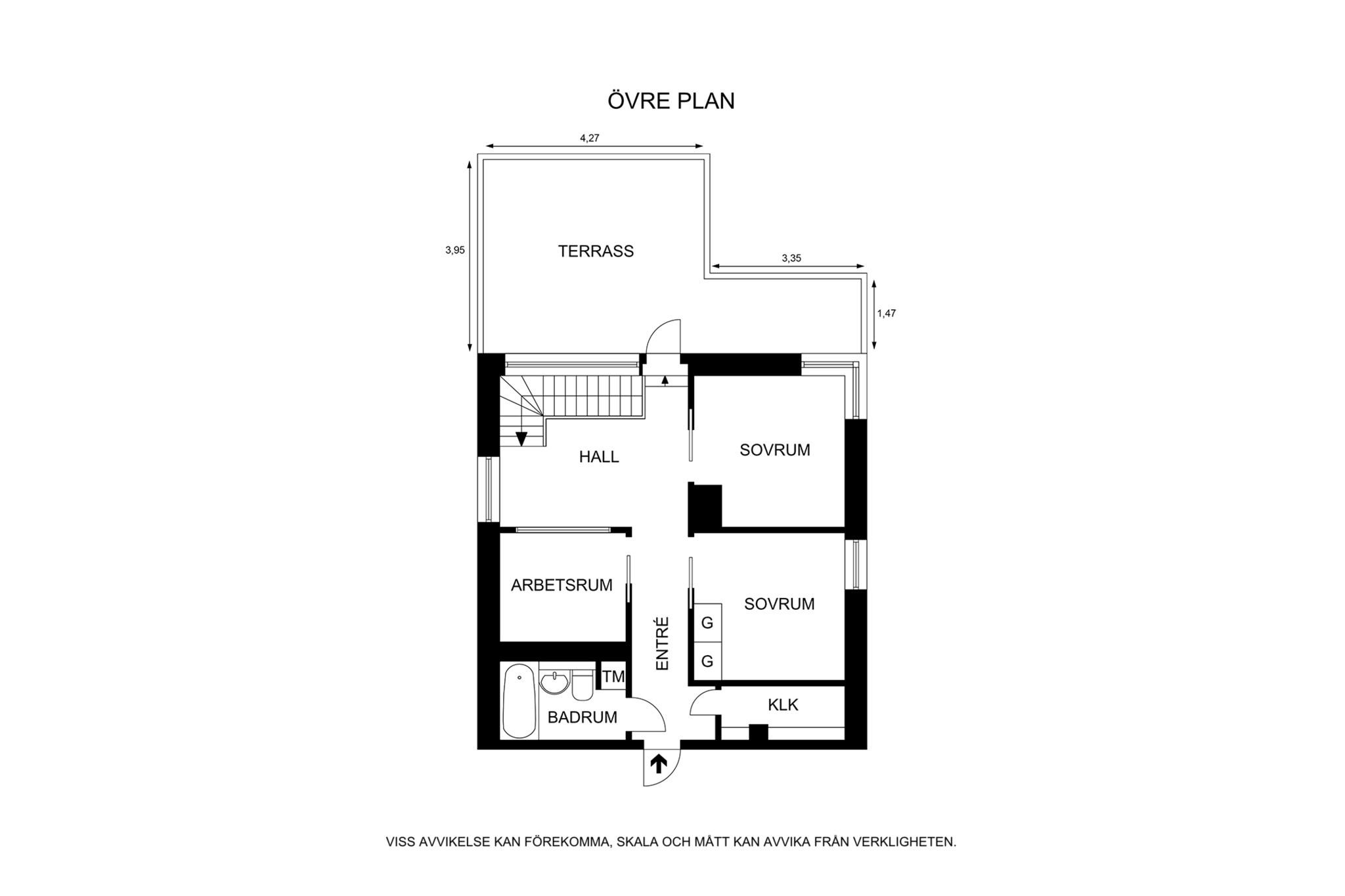 Planritning - Övre plan (ej skalenlig, avvikelser kan förekomma) Regeringsgatan 70C