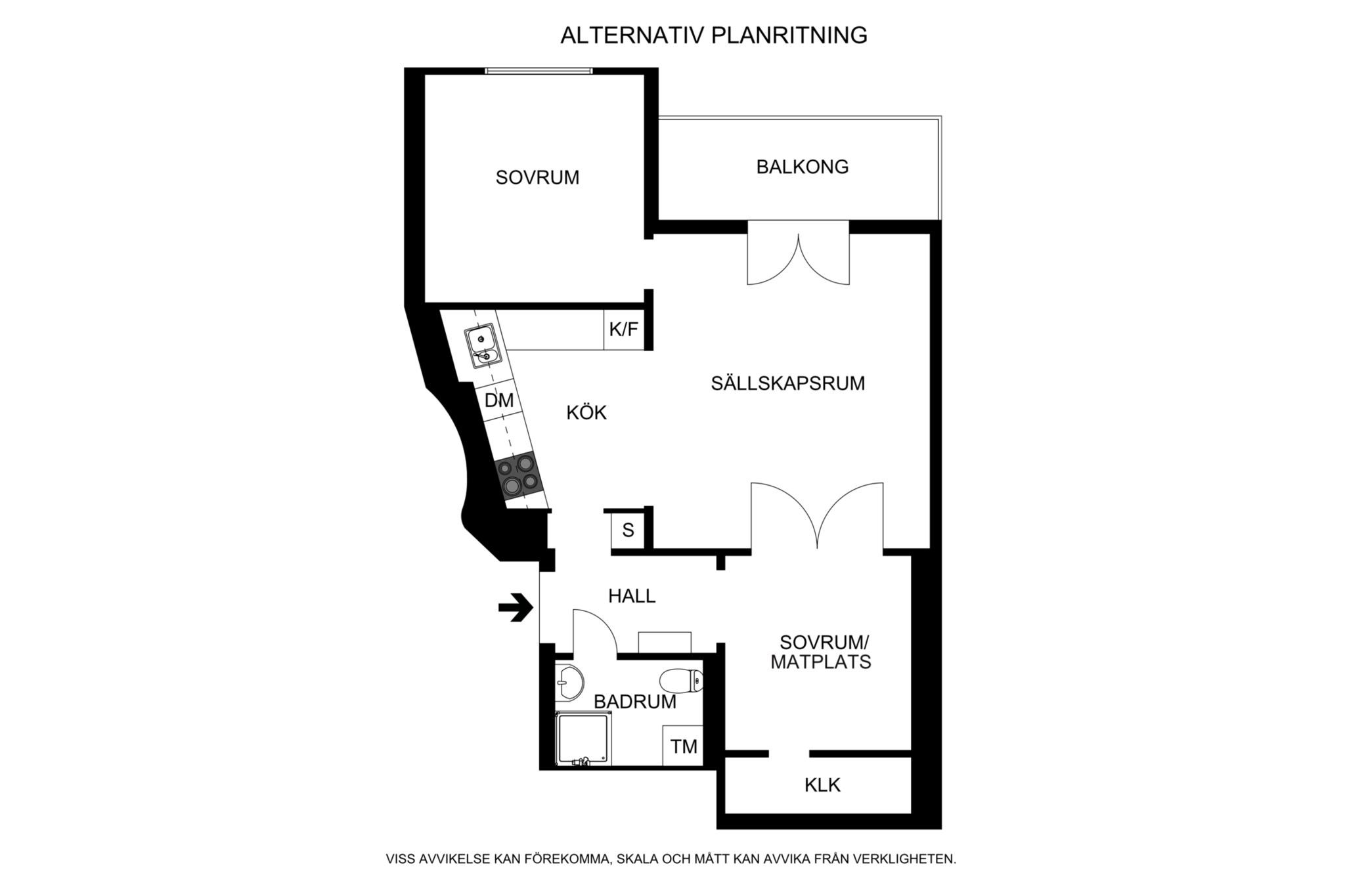 Alternativ planritning (ej skalenlig, avvikelser kan förekomma) Kungsholms Strand 165, 6/6tr