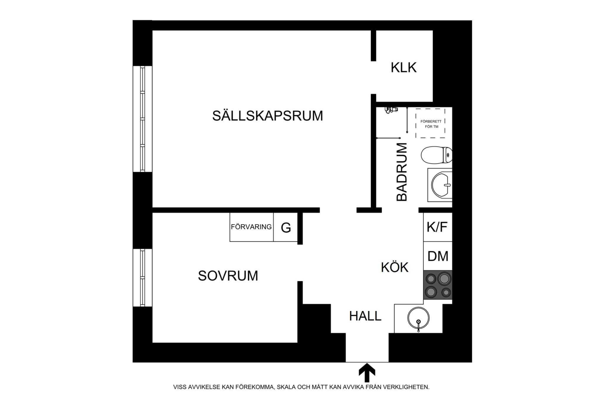 Planritning (ej skalenlig, avvikelser kan förekomma) Alströmergatan 32B, 4tr