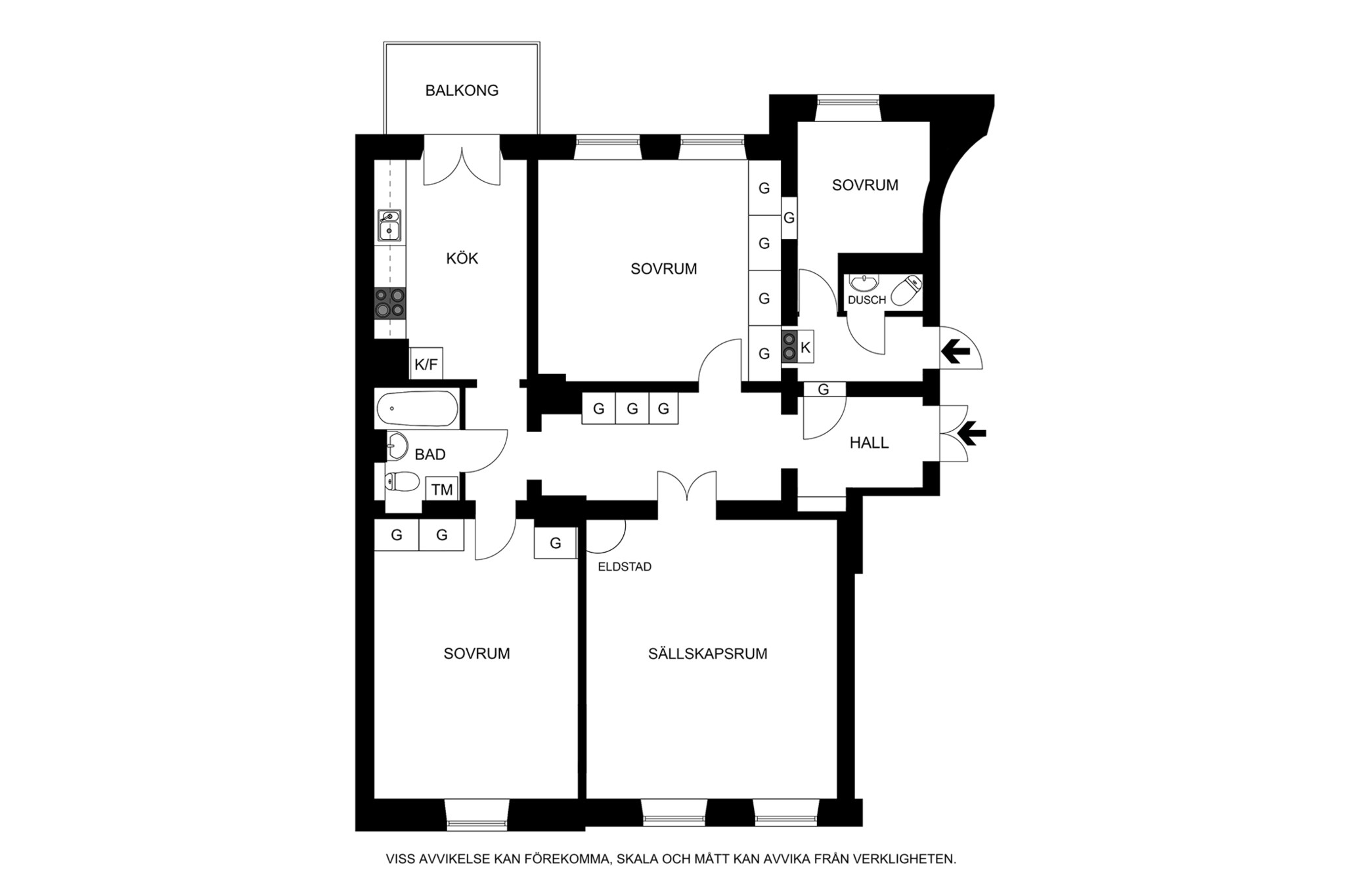 Planritning (ej skalenlig, avvikelser kan förekomma) Observatoriegatan 21, 4 tr