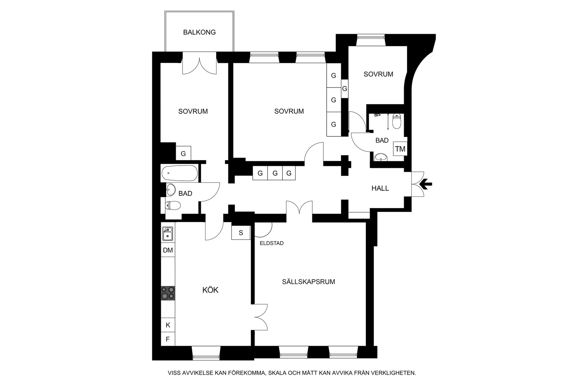 Alternativ planritning (ej skalenlig) Observatoriegatan 21, 4 tr