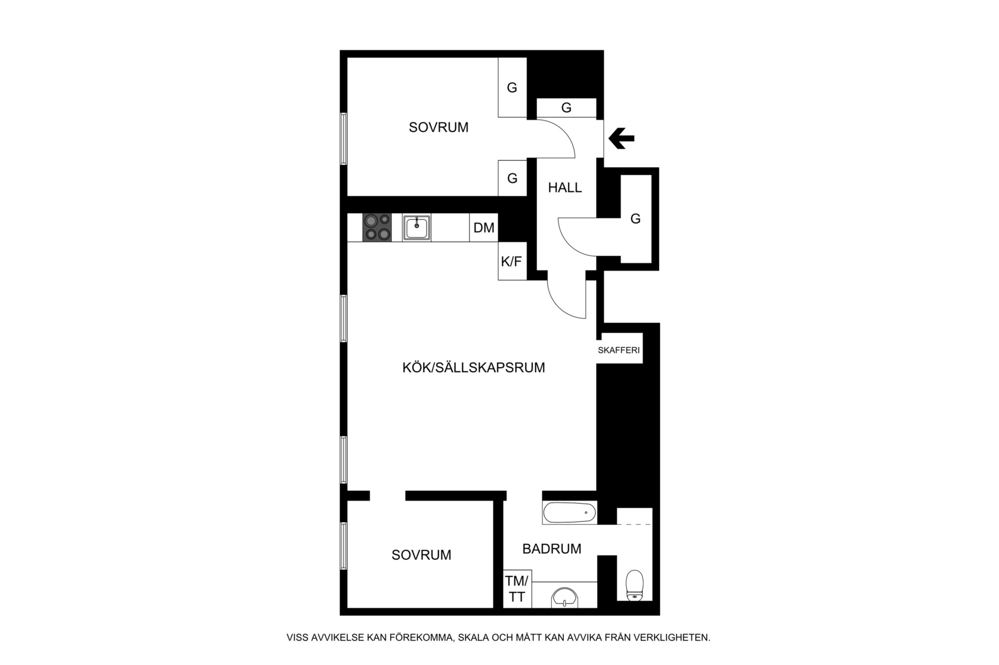 Planritning (ej skalenlig, avvikelser kan förekomma) Surbrunnsgatan 3, 4/4 tr