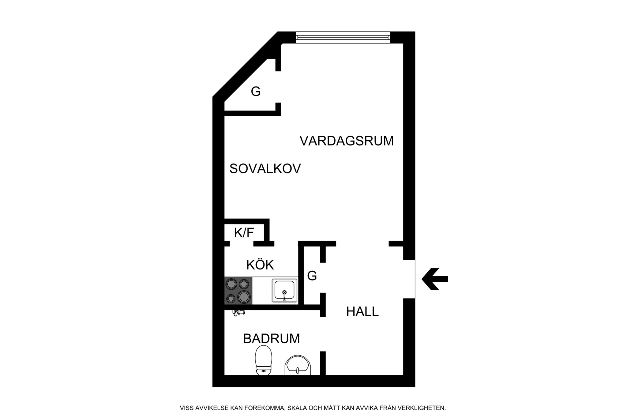 Planritning (ej skalenlig, avvikelser kan förekomma) Alströmergatan 32U, 2tr