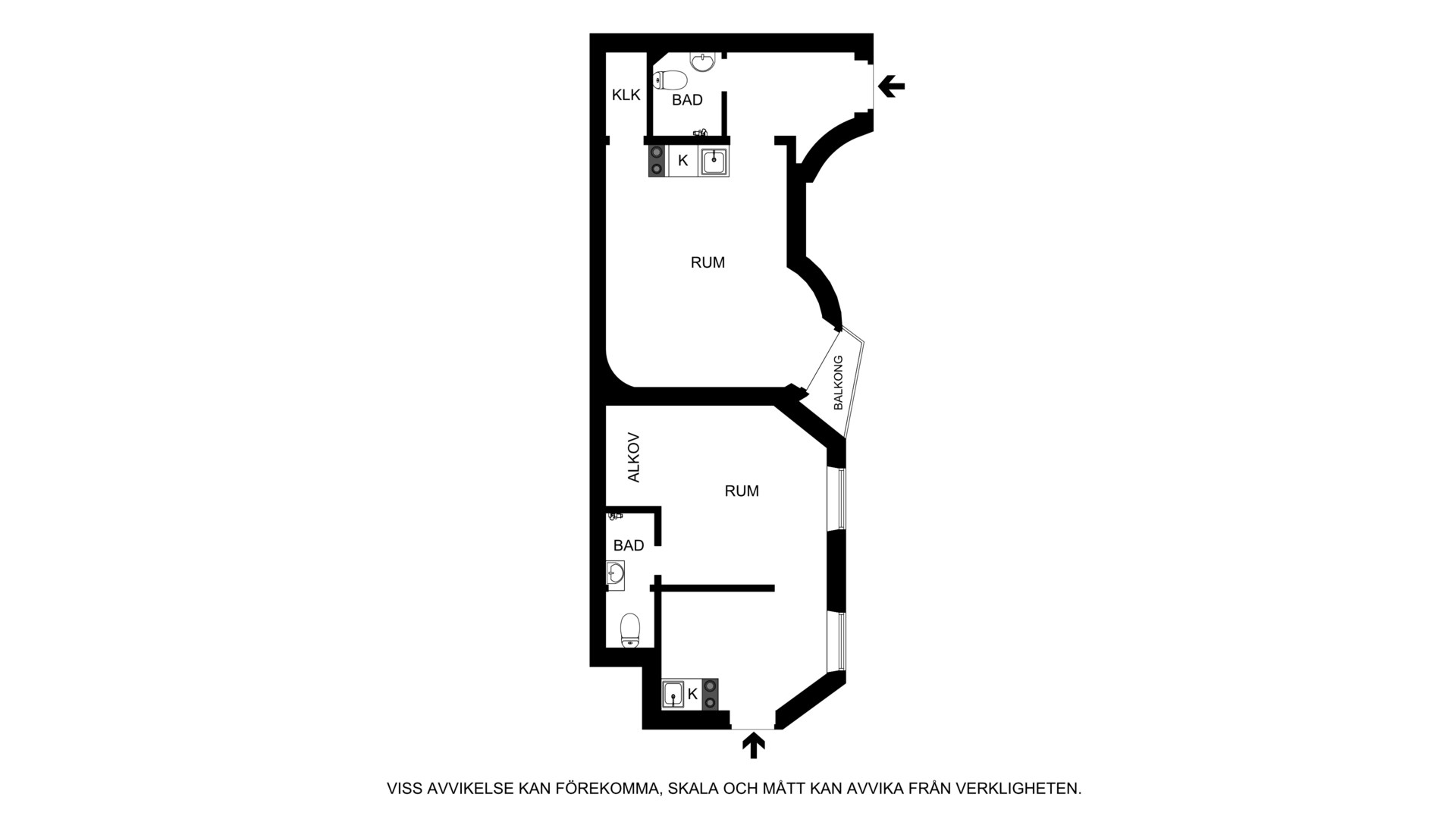 Alternativ planlösning - två uthyrningslägenheter Artillerigatan 16B, 1tr