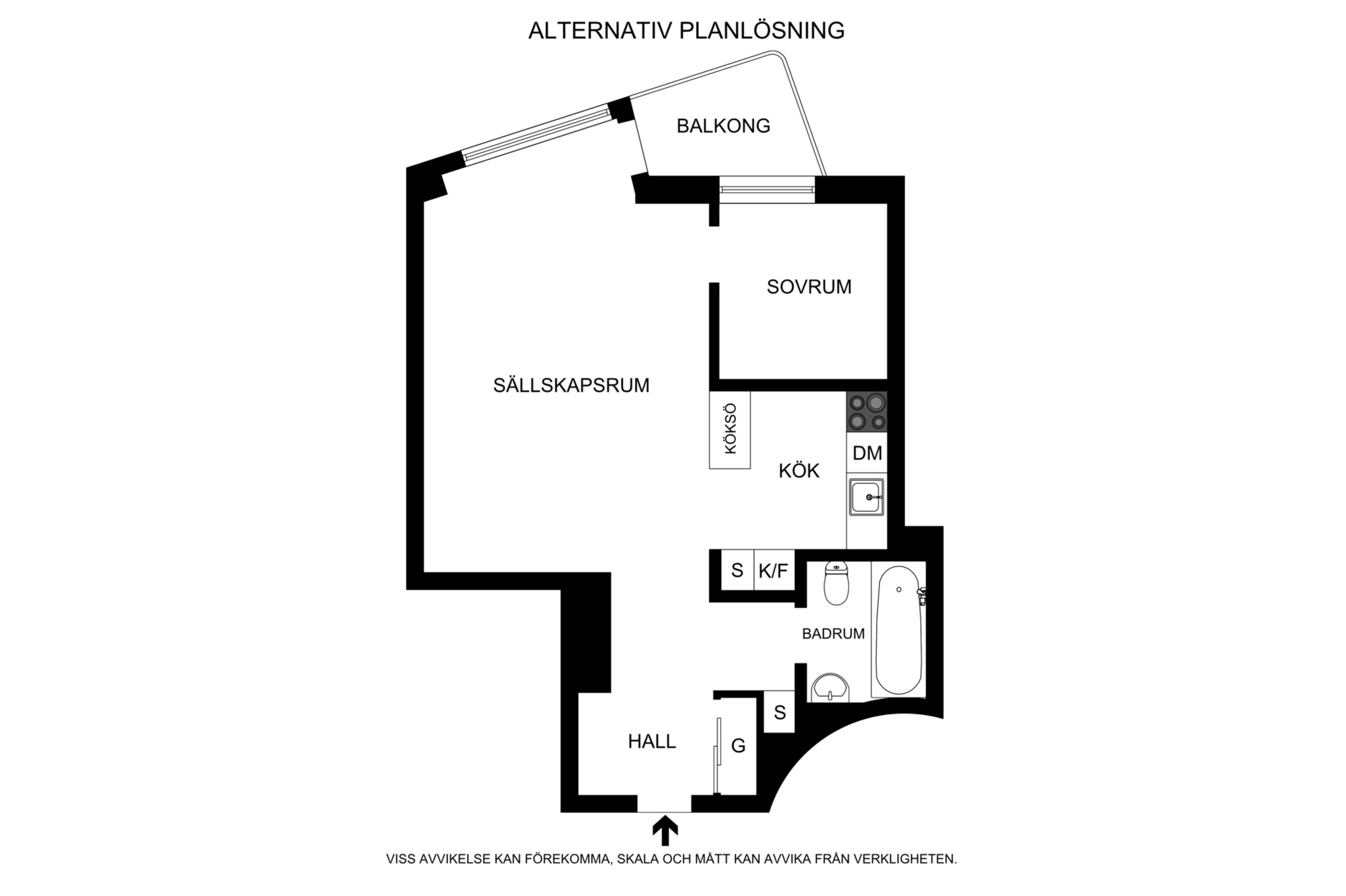 Alternativ planritning (ej skalenlig) Furusundsgatan 16, 5 tr