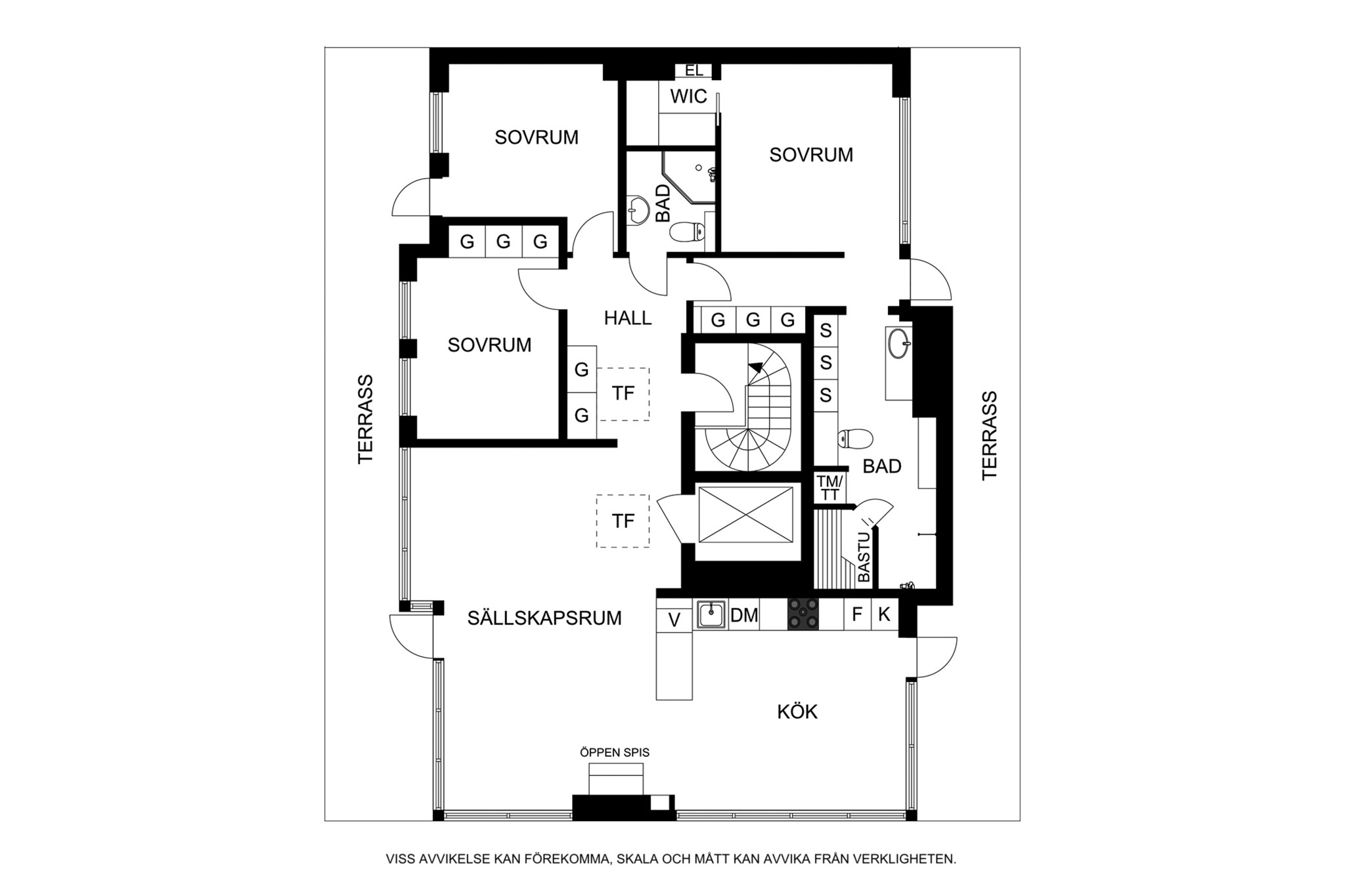 Planritning (ej skalenlig, avvikelser kan förekomma) Birger Jarlsgatan 122, 7 tr