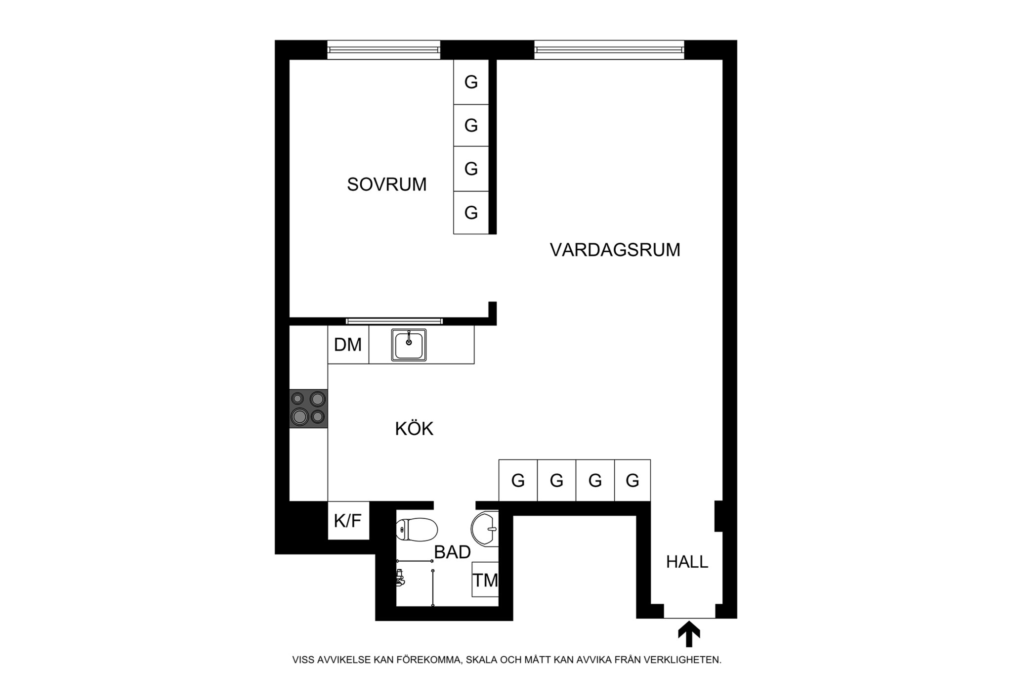 Planritning (ej skalenlig, avvikelser kan förekomma) Alströmergatan 32M, 3tr