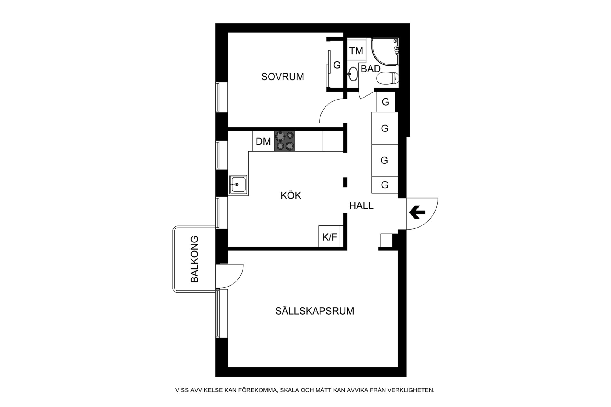Planritning (ej skalenlig, avvikelser kan förekomma) Körsbärsvägen 8, 3 tr
