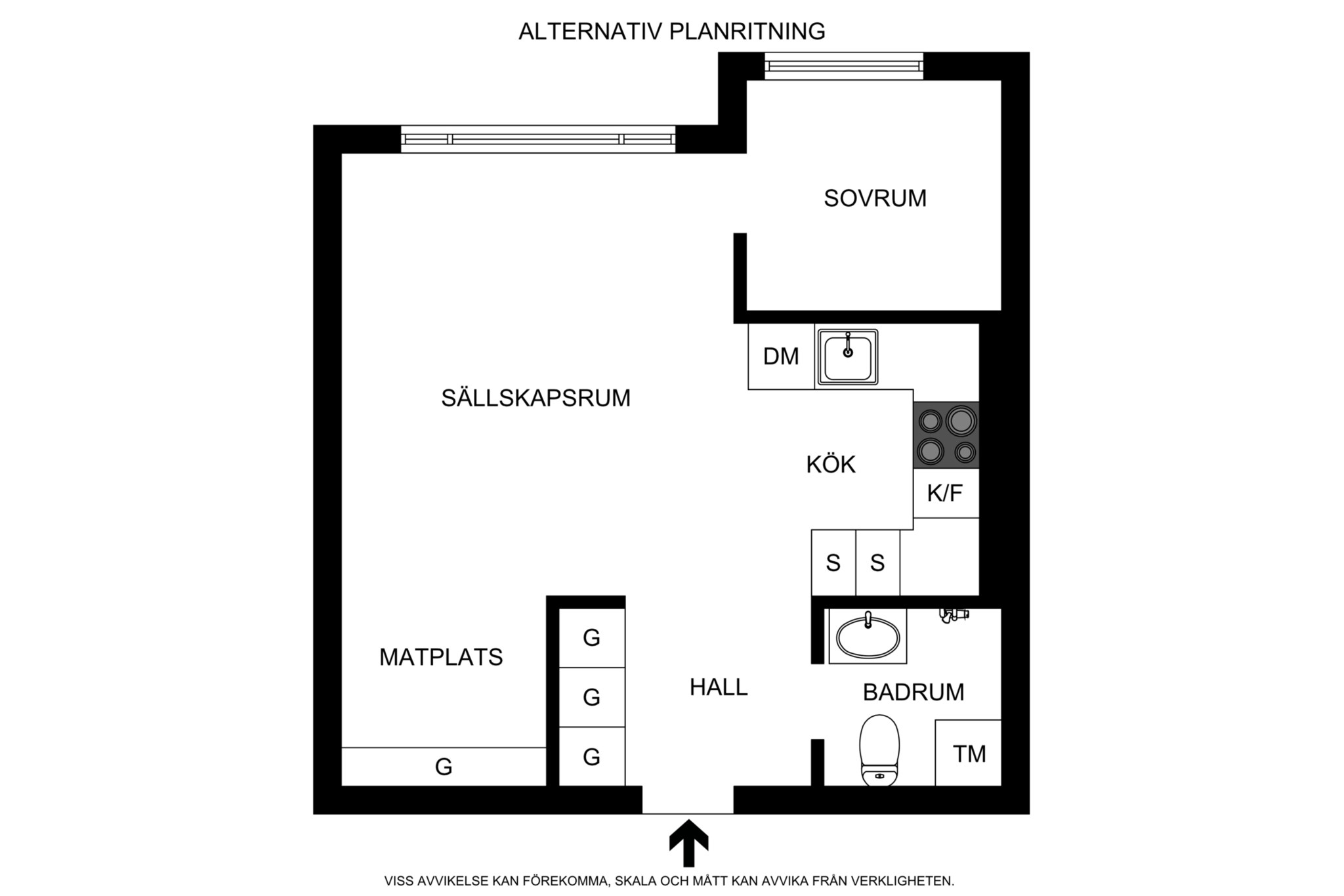 Alternativ planritning (ej skalenlig) Rådmansgatan 75, 6tr