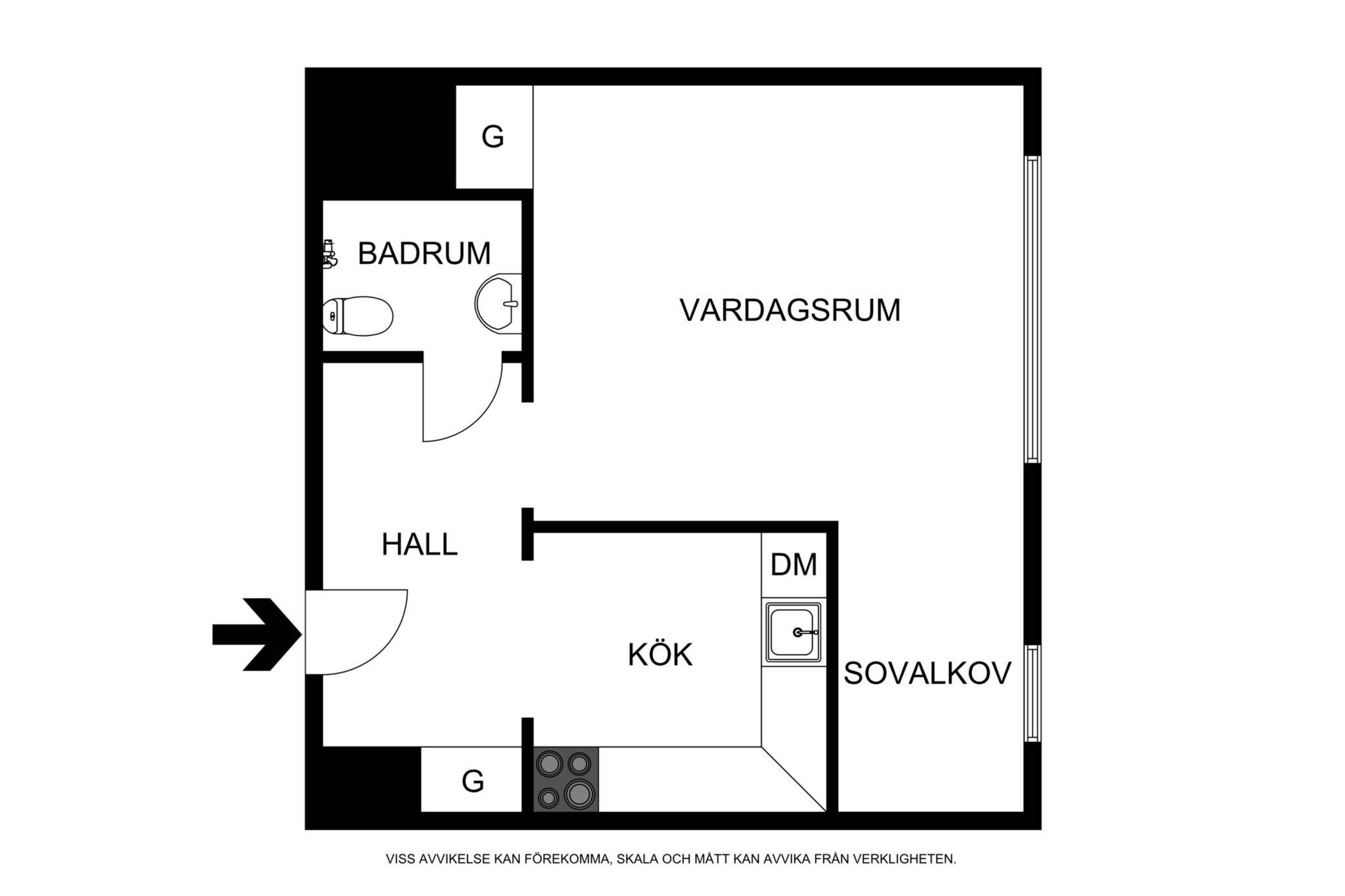 Planritning (ej skalenlig, avvikelser kan förekomma) Pontonjärgatan 18, 2tr