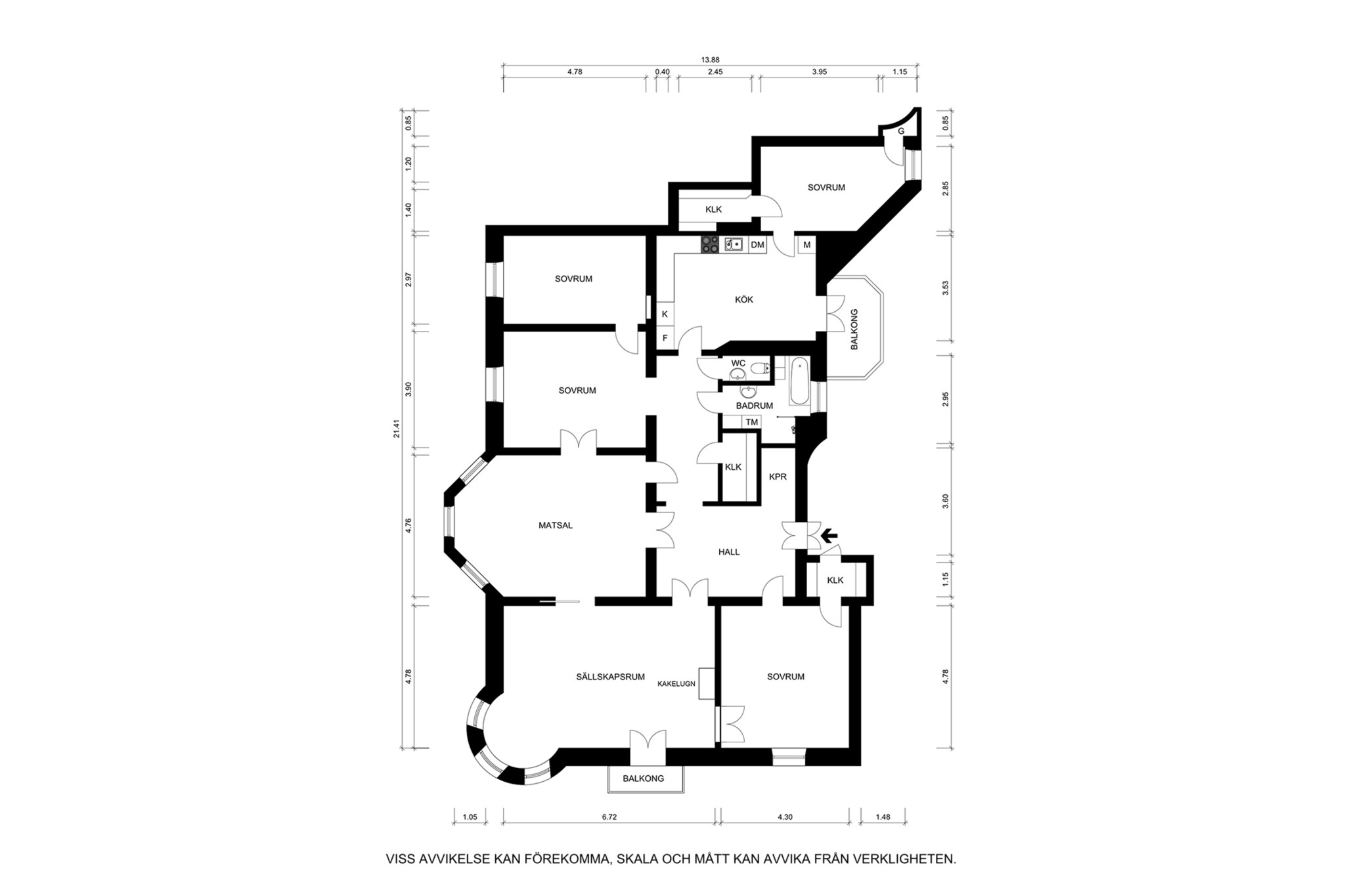  Planritning (avvikelser kan förekomma) Odengatan 43, 3 tr