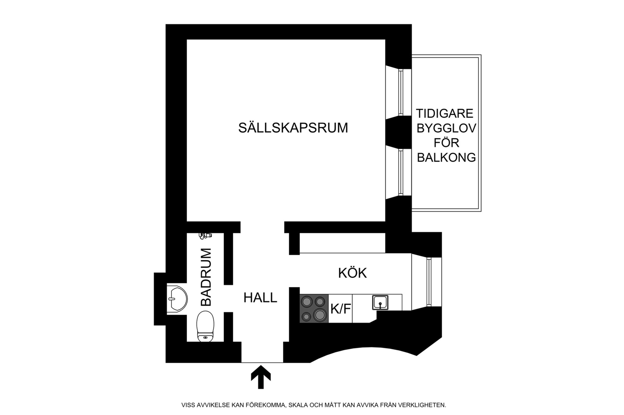 Alternativ planritning. Tidigare bygglov för balkong, upp till kommande köpare att utreda möjlighet. Roslagsgatan 54, vån 3