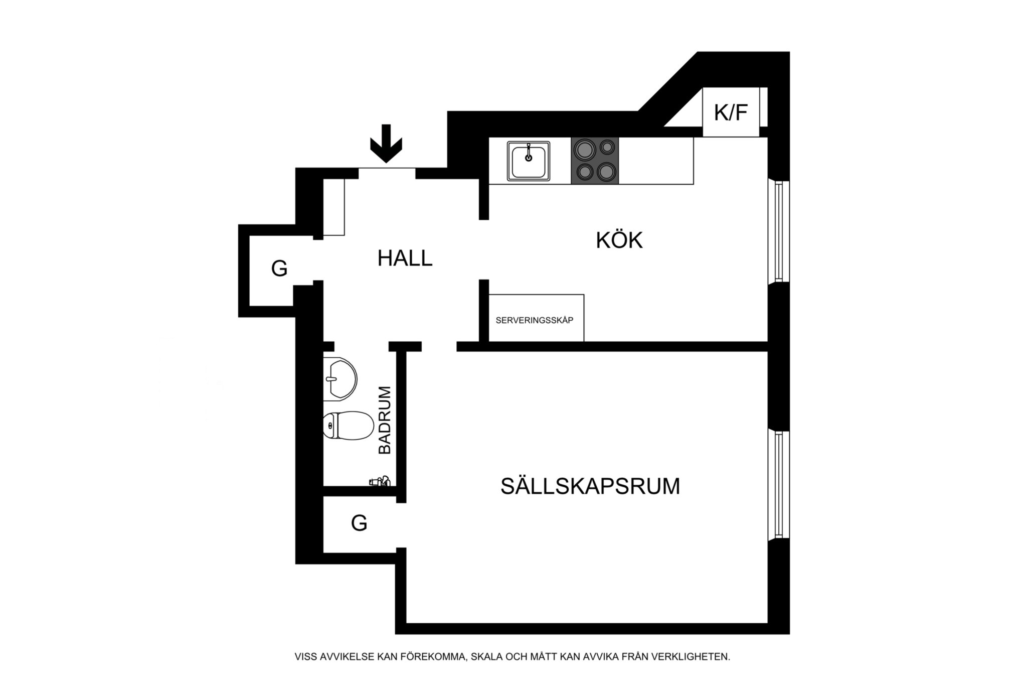 Planritning (ej skalenlig, avvikelser kan förekomma) Kristinebergsvägen 5