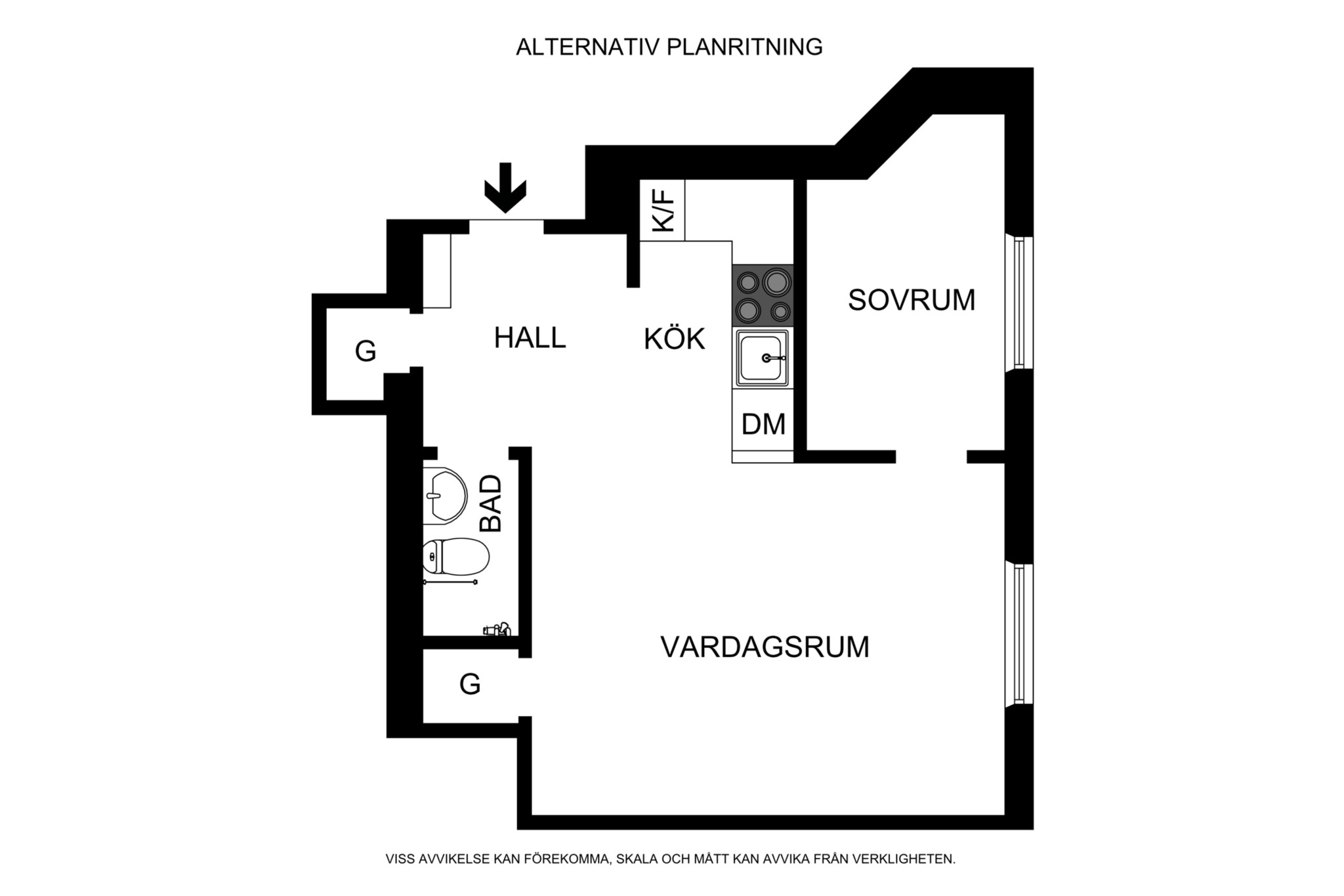 Alternativ planritning (ej skalenlig, avvikelser kan förekomma) Kristinebergsvägen 5