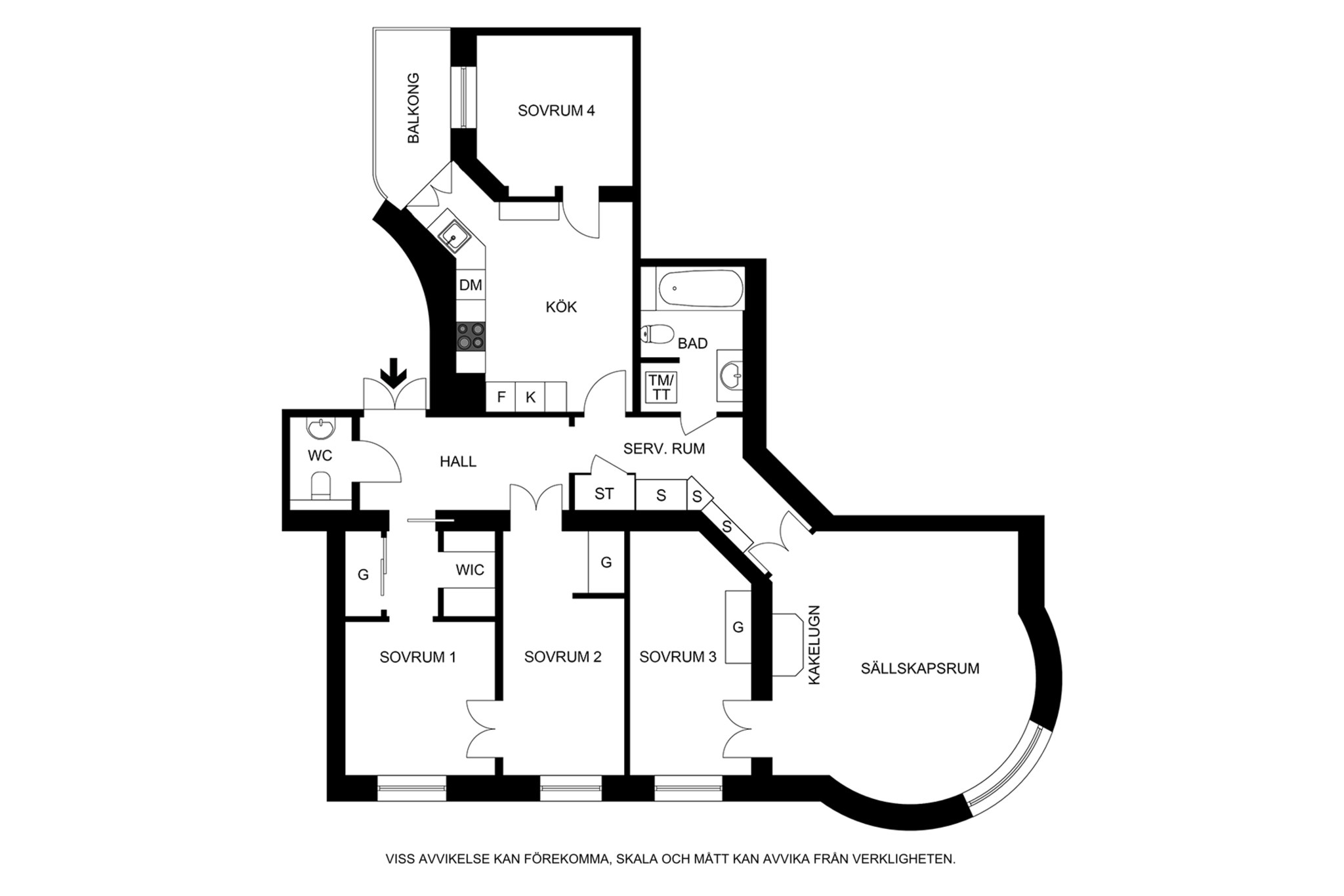 Planritning (ej skalenlig, avvikelser kan förekomma) Birger Jarlsgatan 98, 2 tr