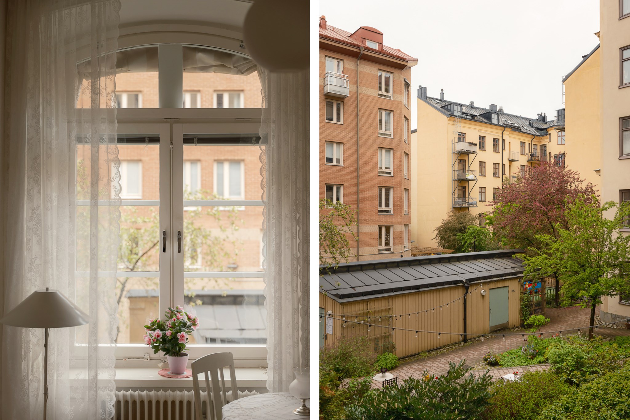 Höga fönster med djupa nischer - Utsikt mot gård Tulegatan 5B, 1 tr