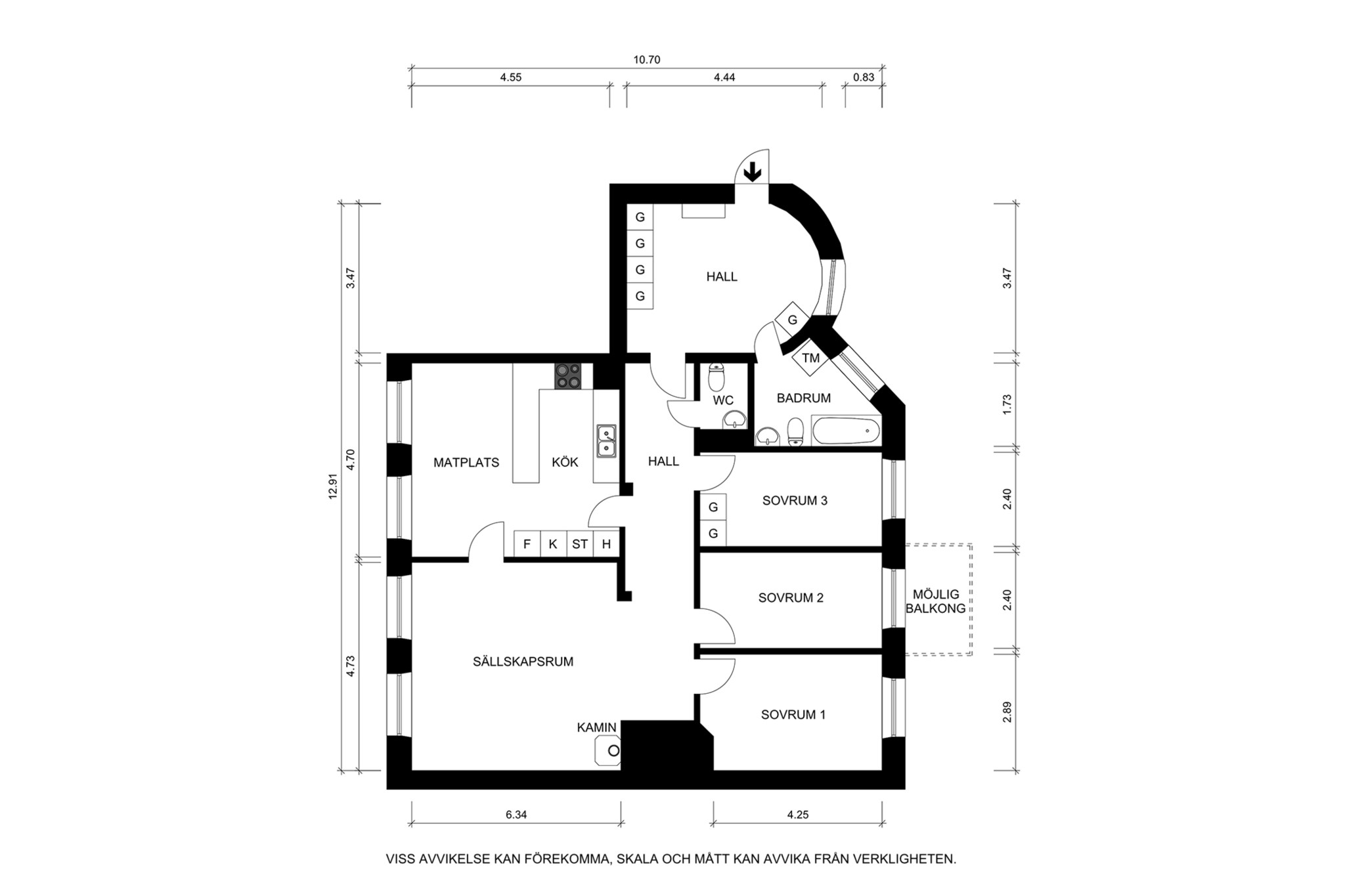 Planritning (ej skalenlig, avvikelser kan förekomma) Tulegatan 5B, 1 tr
