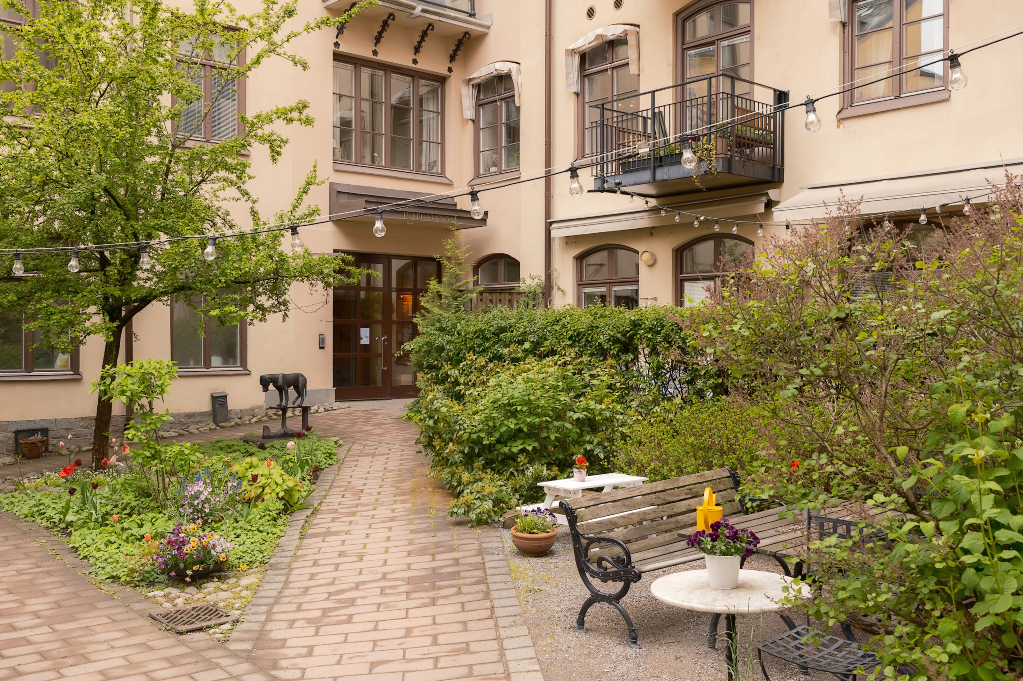 Föreningens grönskande innergård Tulegatan 5B, 1 tr
