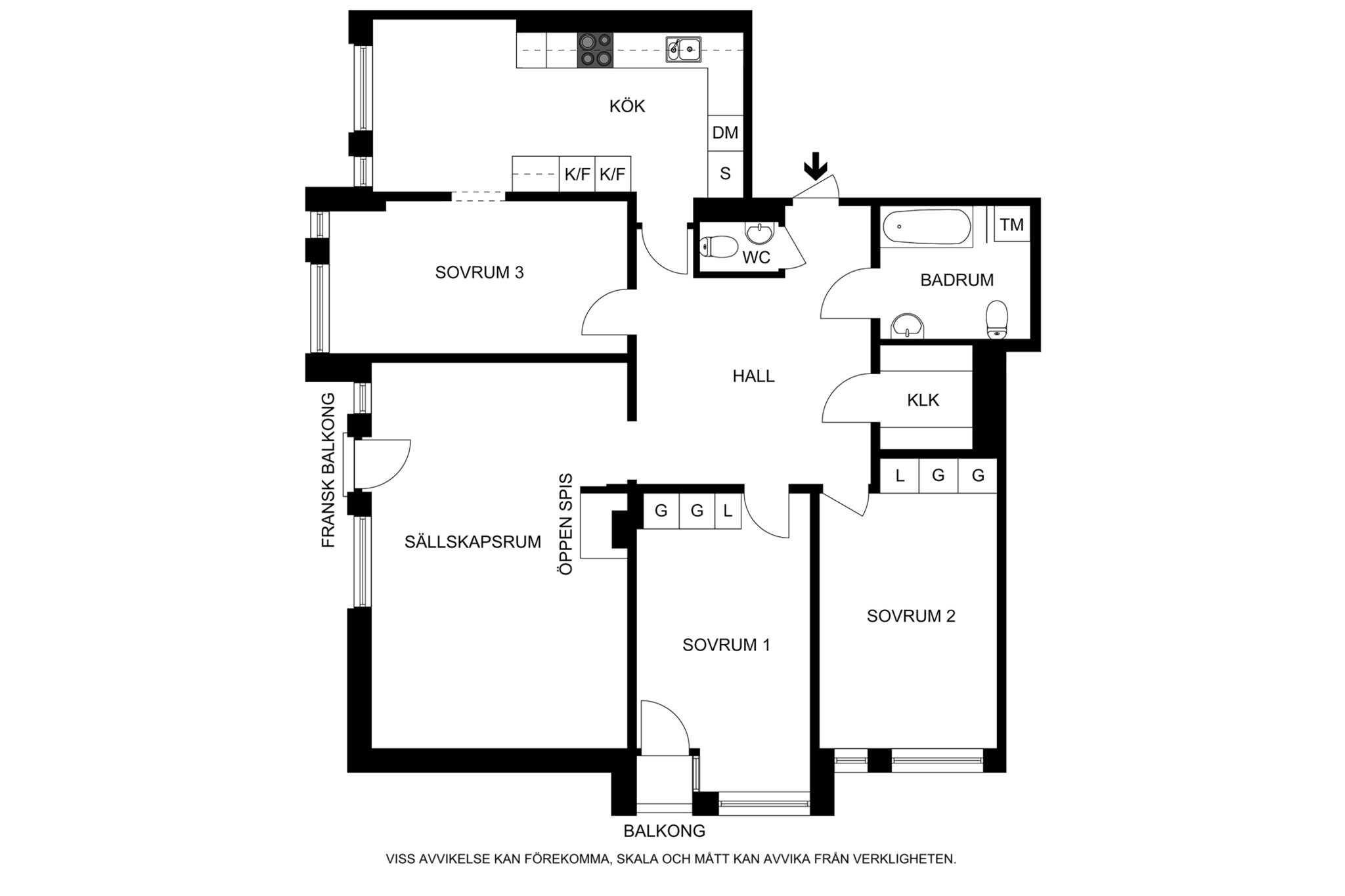 Planritning (ej skalenlig, avvikelser kan förekomma) Odengatan 28, 5 tr
