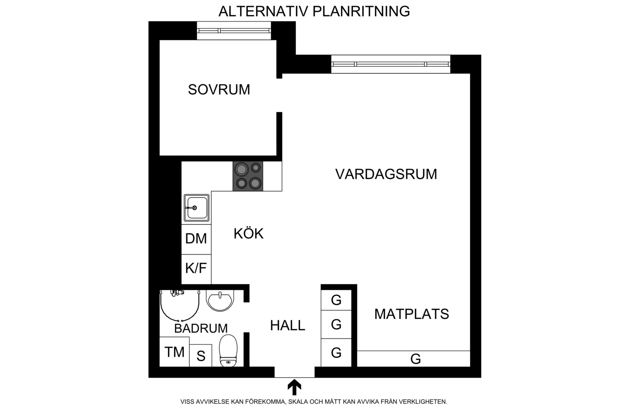 Alternativ planritning (ej skalenlig) Rådmansgatan 75, 5tr
