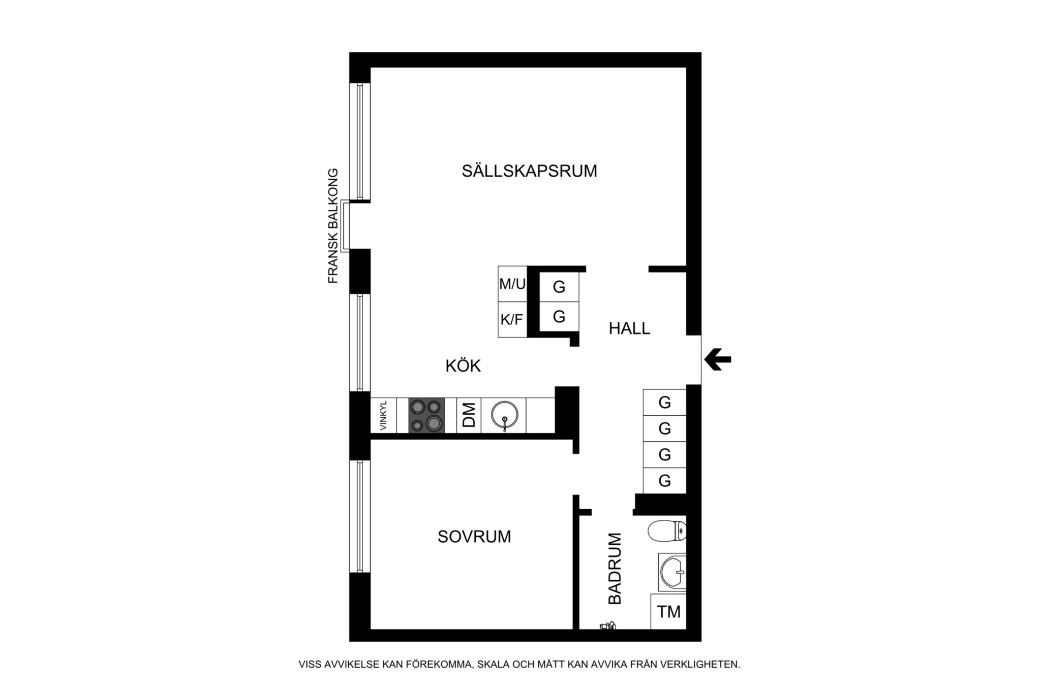 Planritning (ej skalenlig, avvikelser kan förekomma) Fleminggatan 56, 4 tr