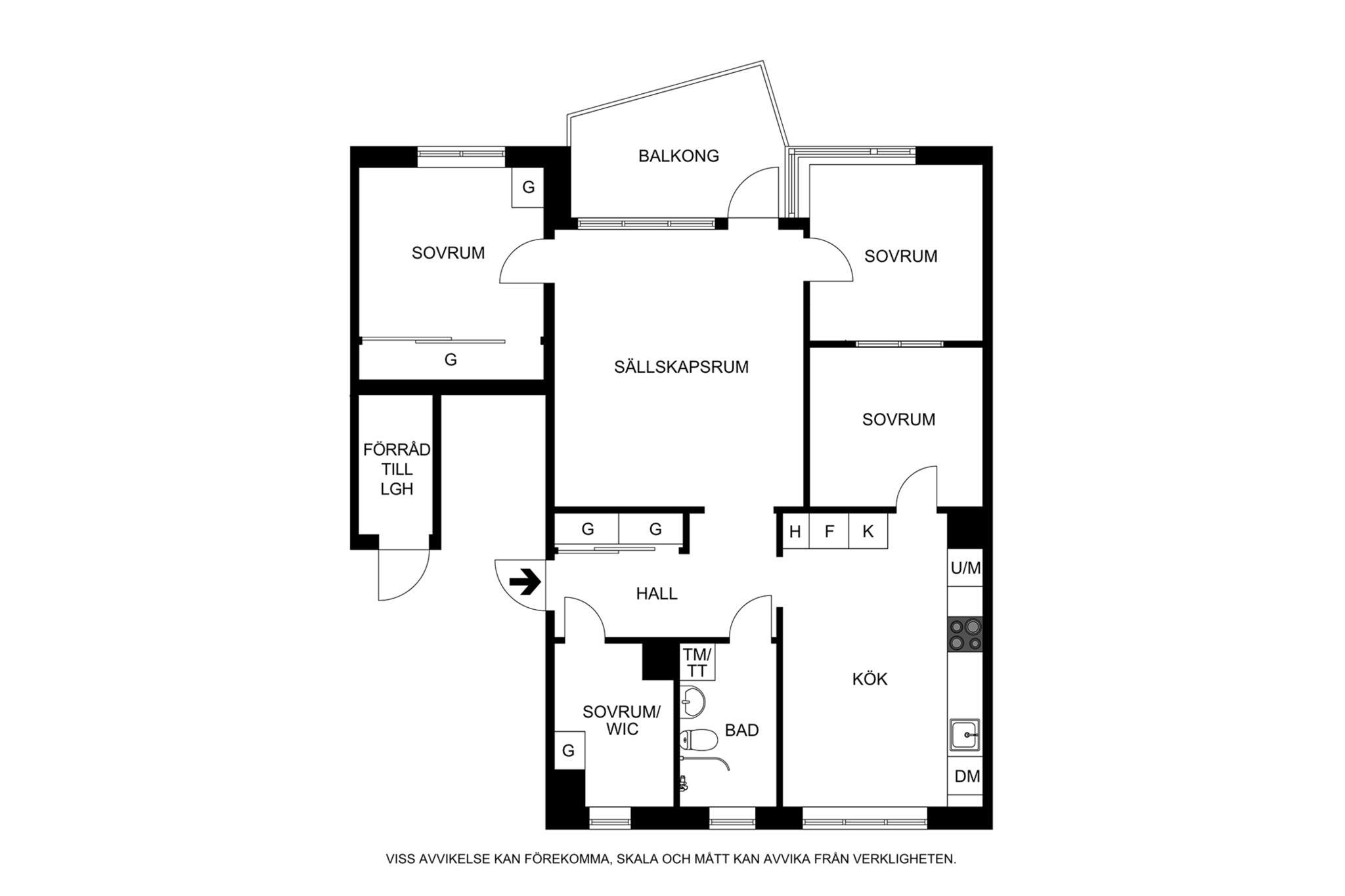 Planritning (ej skalenlig, avvikelser kan förekomma) Starrängsringen 59, 2 tr