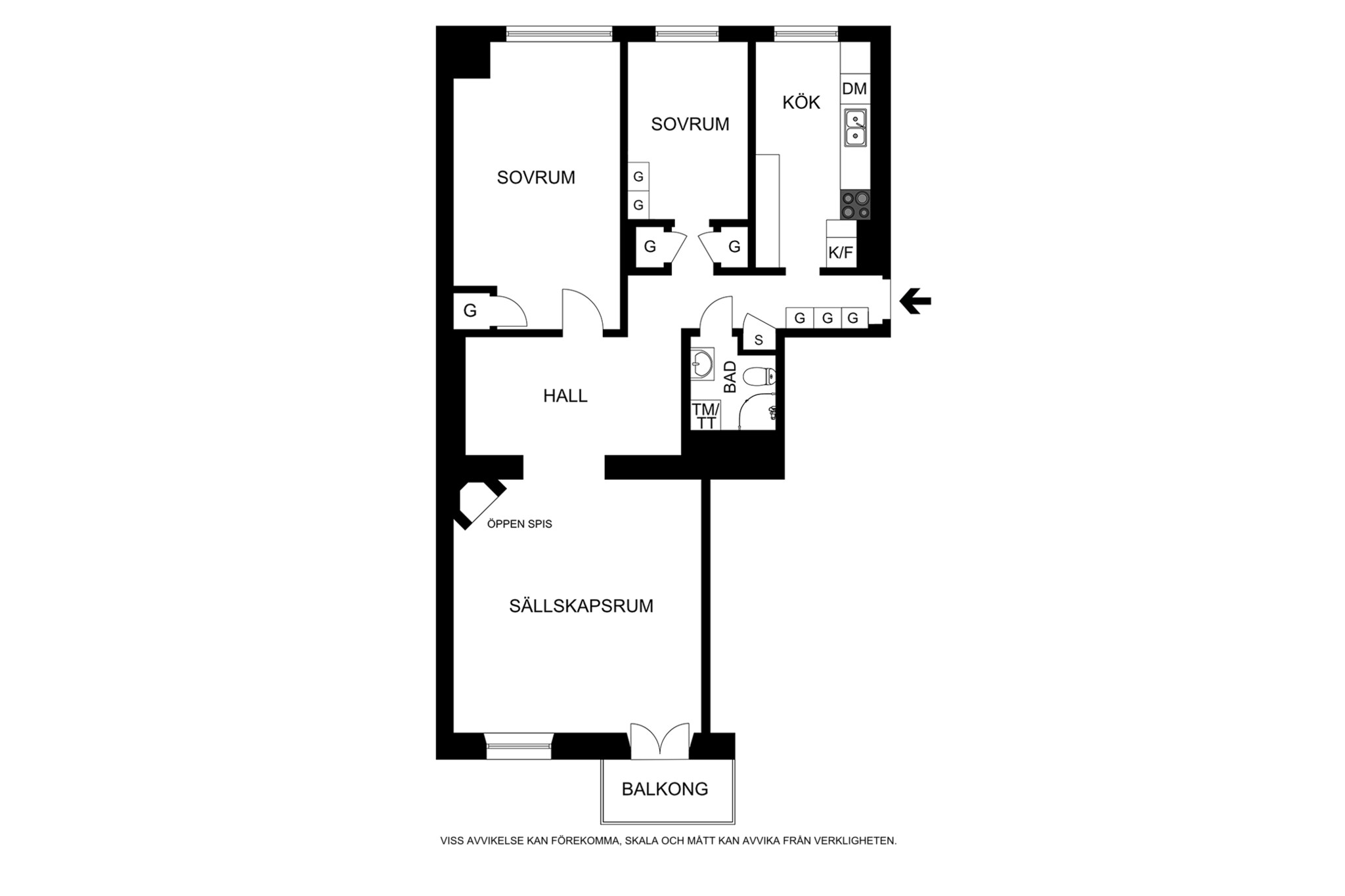 Planritning (ej skalenlig, avvikelser kan förekomma) Karlavägen 73, 2 tr