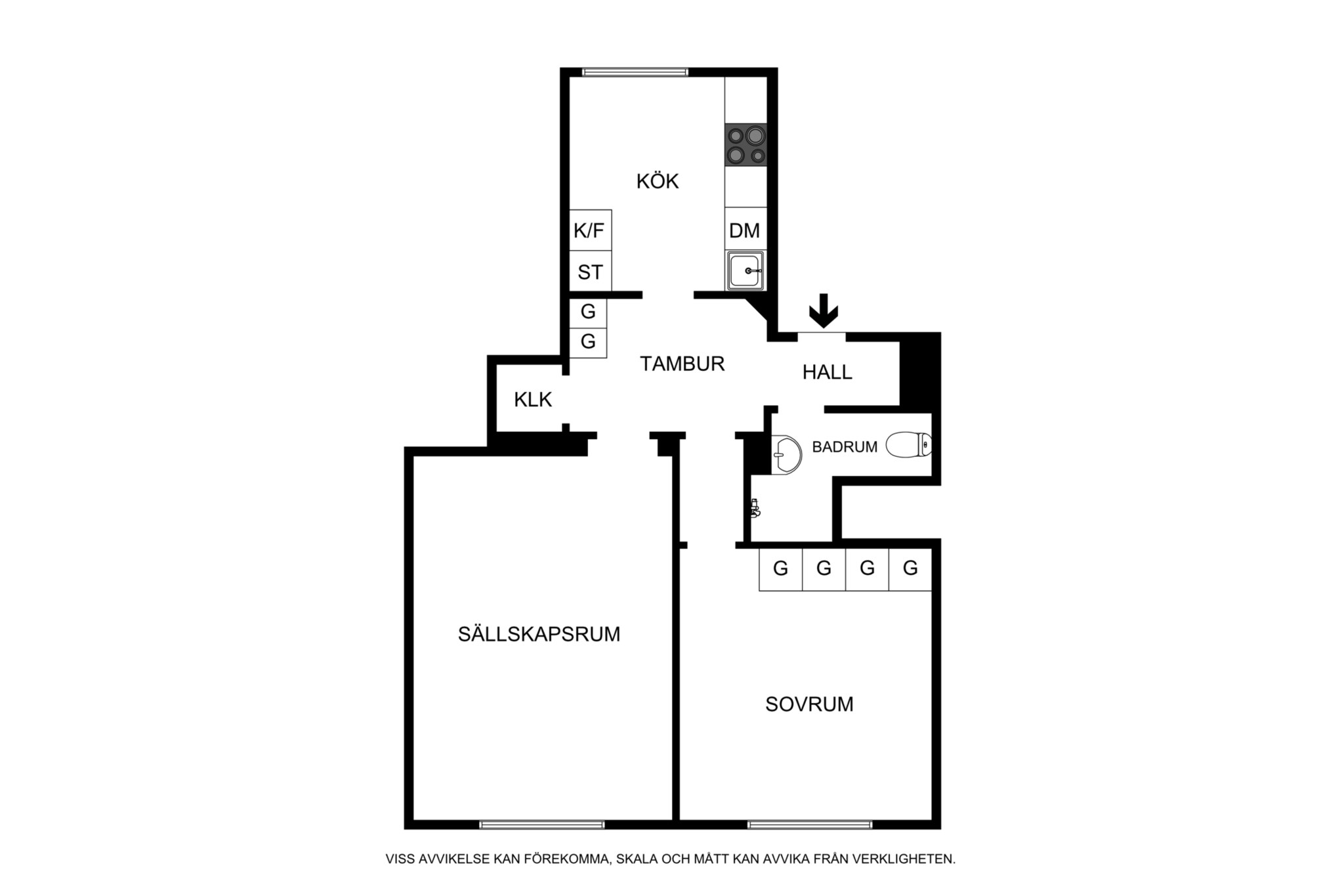 Planritning (ej skalenlig, avvikelser kan förekomma) Creutzgatan 8, 2tr