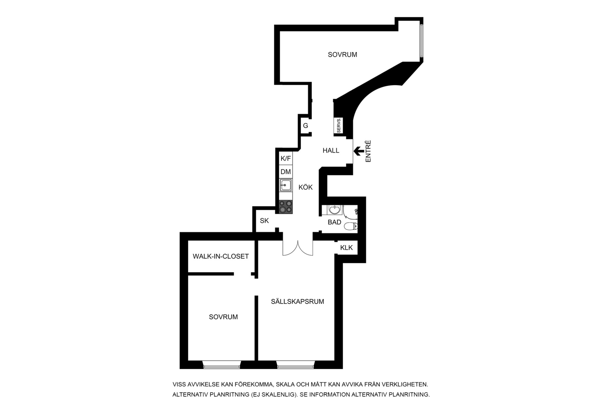 Alternativ planritning (ej skalenlig). Se information alternativ planritning. Sveavägen 83