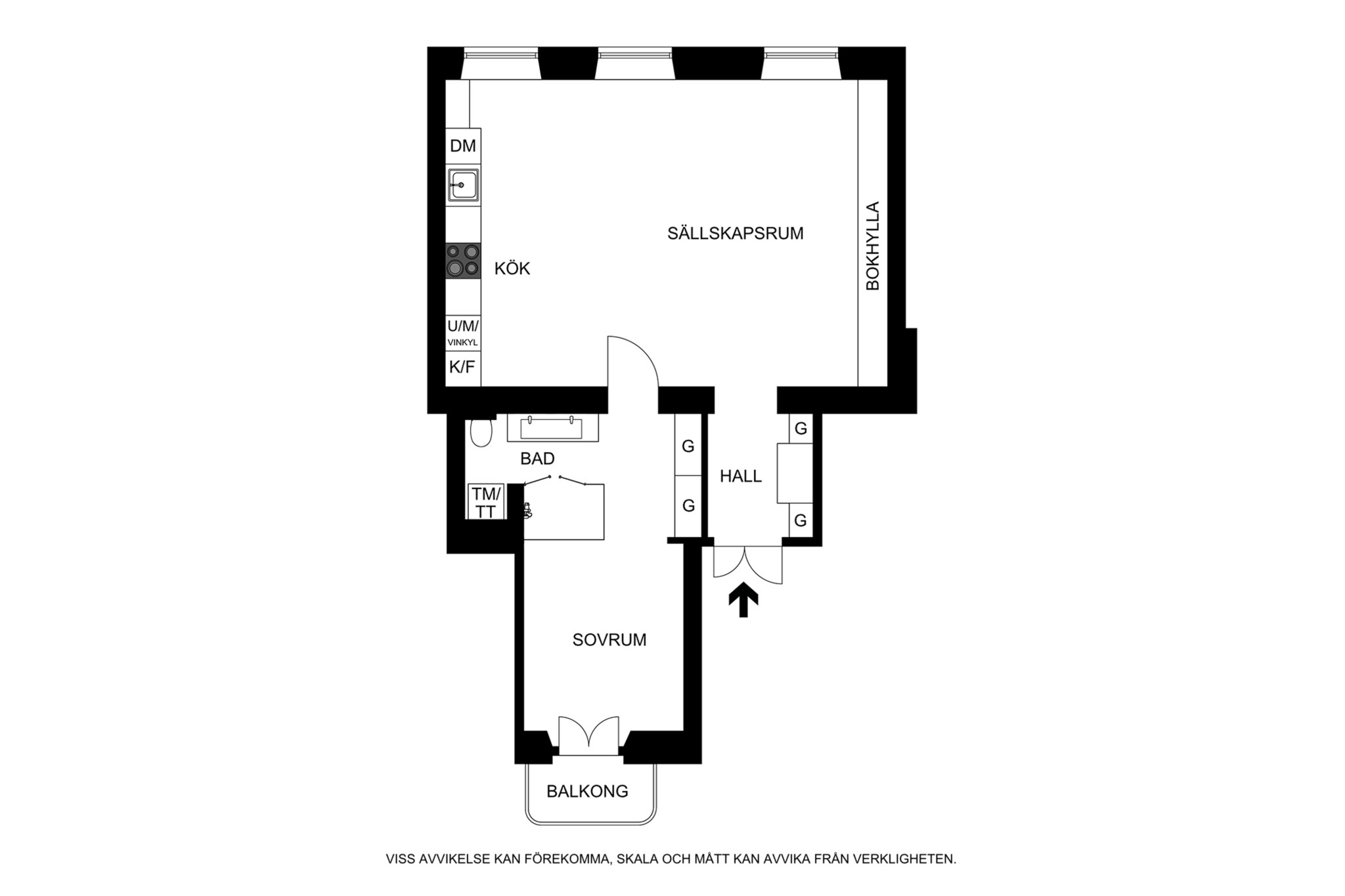 Planritning (ej skalenlig, avvikelser kan förekomma) Floragatan 17A, 1 tr