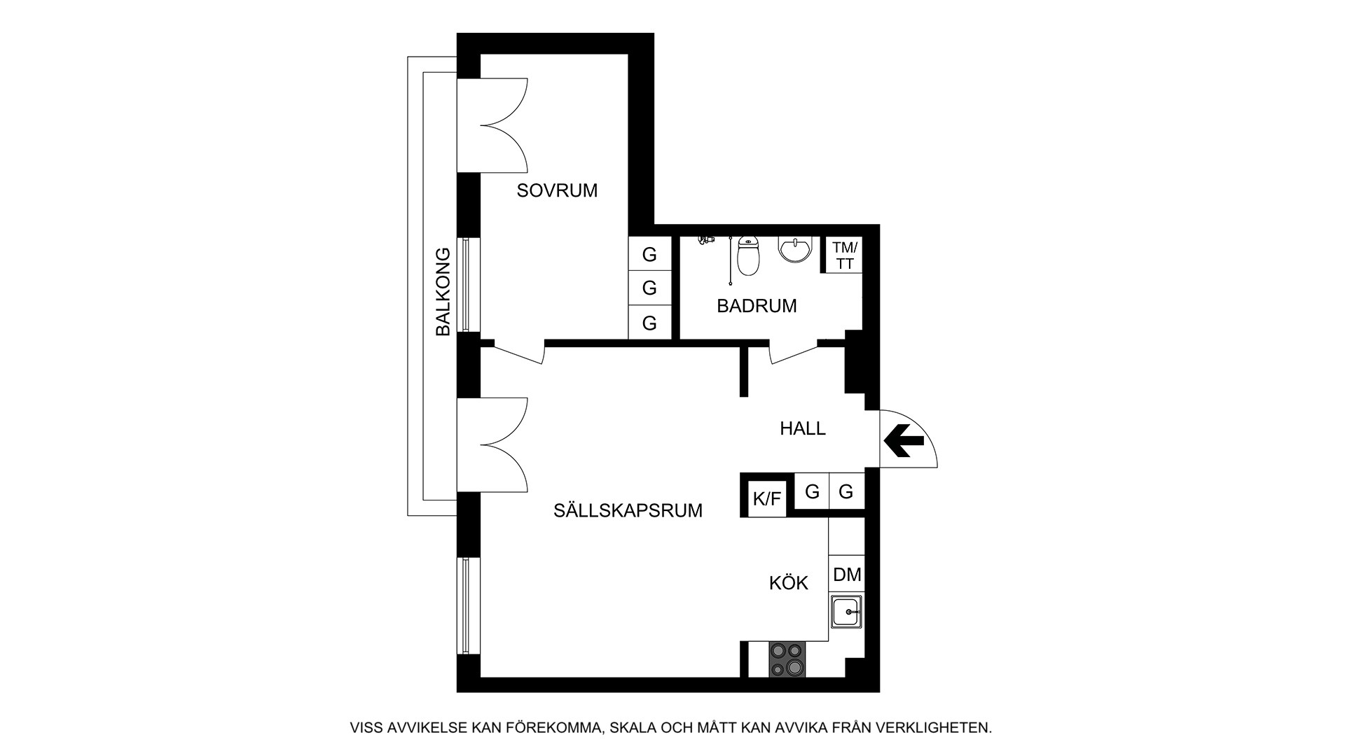 Planritning (ej skalenlig, avvikelser kan förekomma) Eastmansvägen 8B, 1 tr